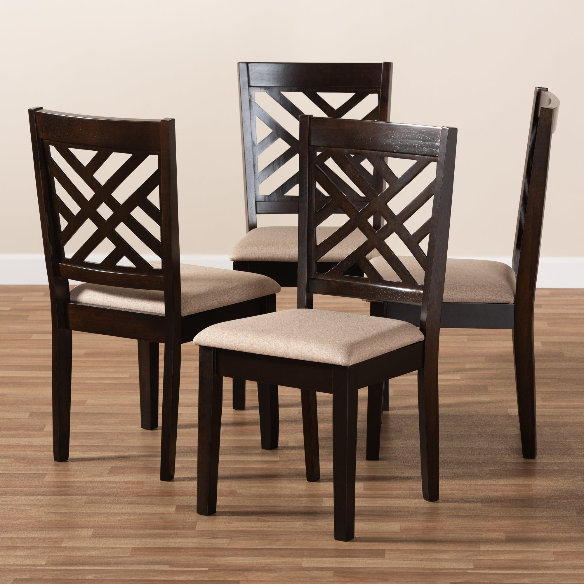 Caron Modern and Contemporary Sand Fabric Upholstered Espresso Finished Wood Dining Chair Set of 4