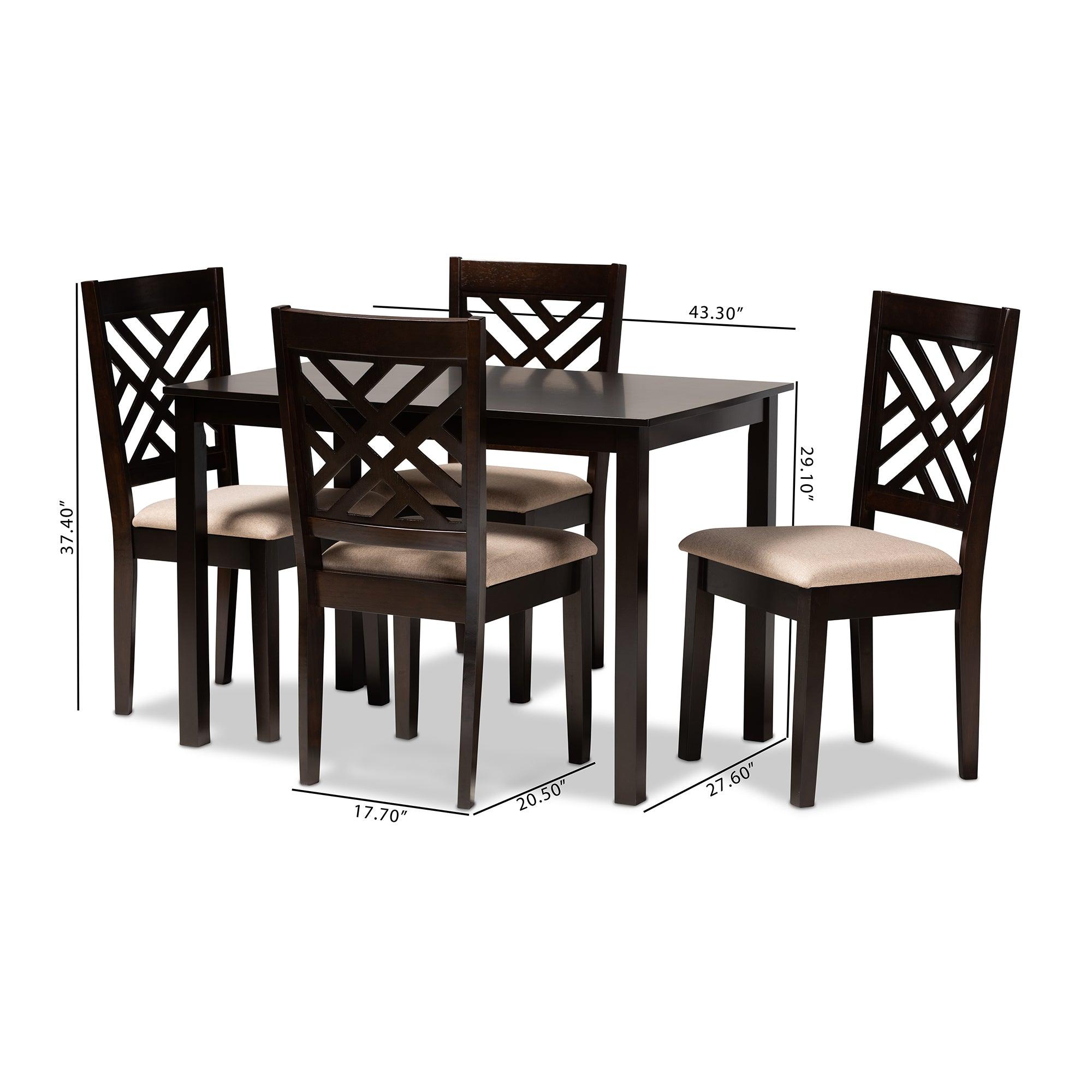 Caron Modern and Contemporary Sand Fabric Upholstered Espresso Finished Wood 5-Piece Dining Set