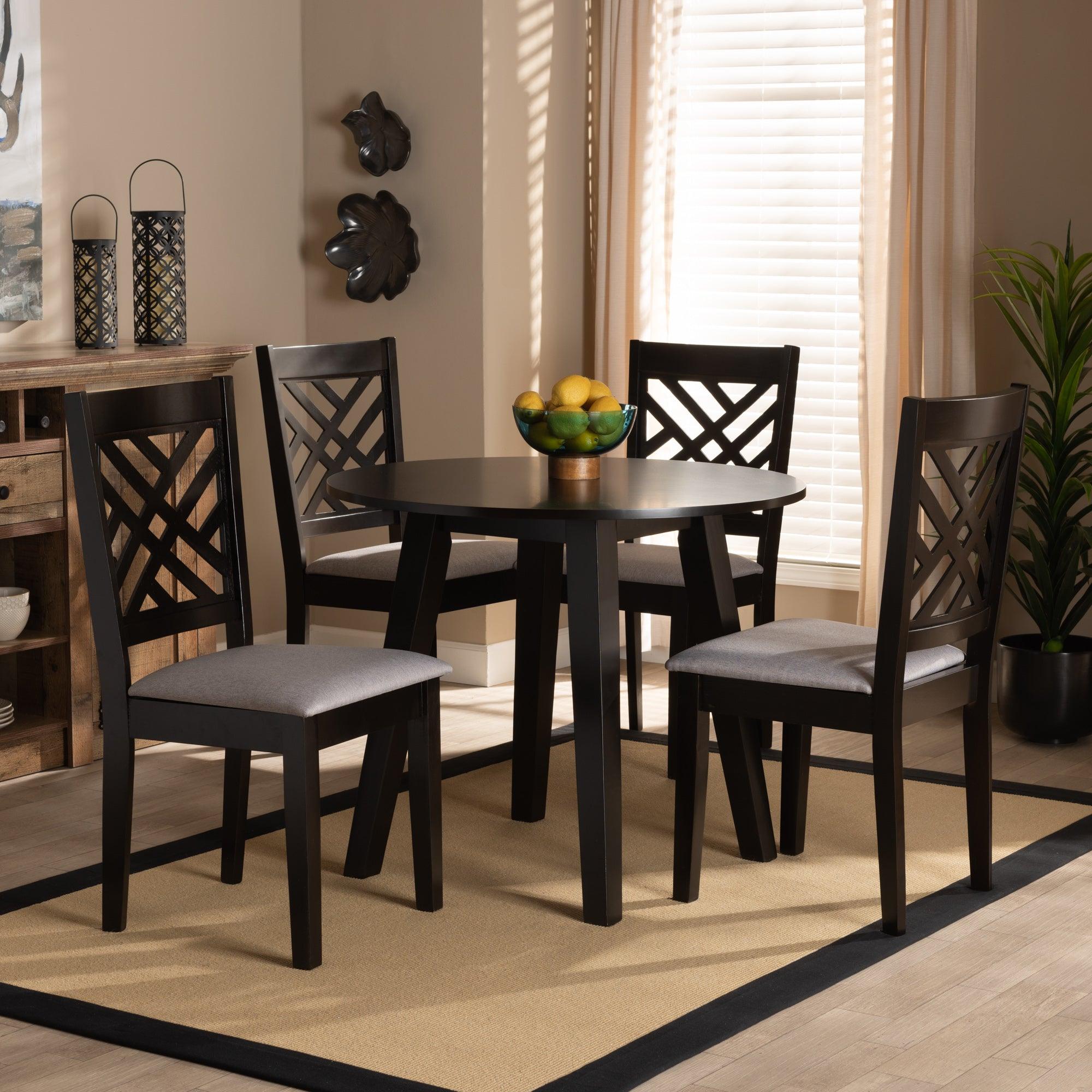 Lilly Modern and Contemporary Fabric Upholstered and Finished Wood 5-Piece Dining Set