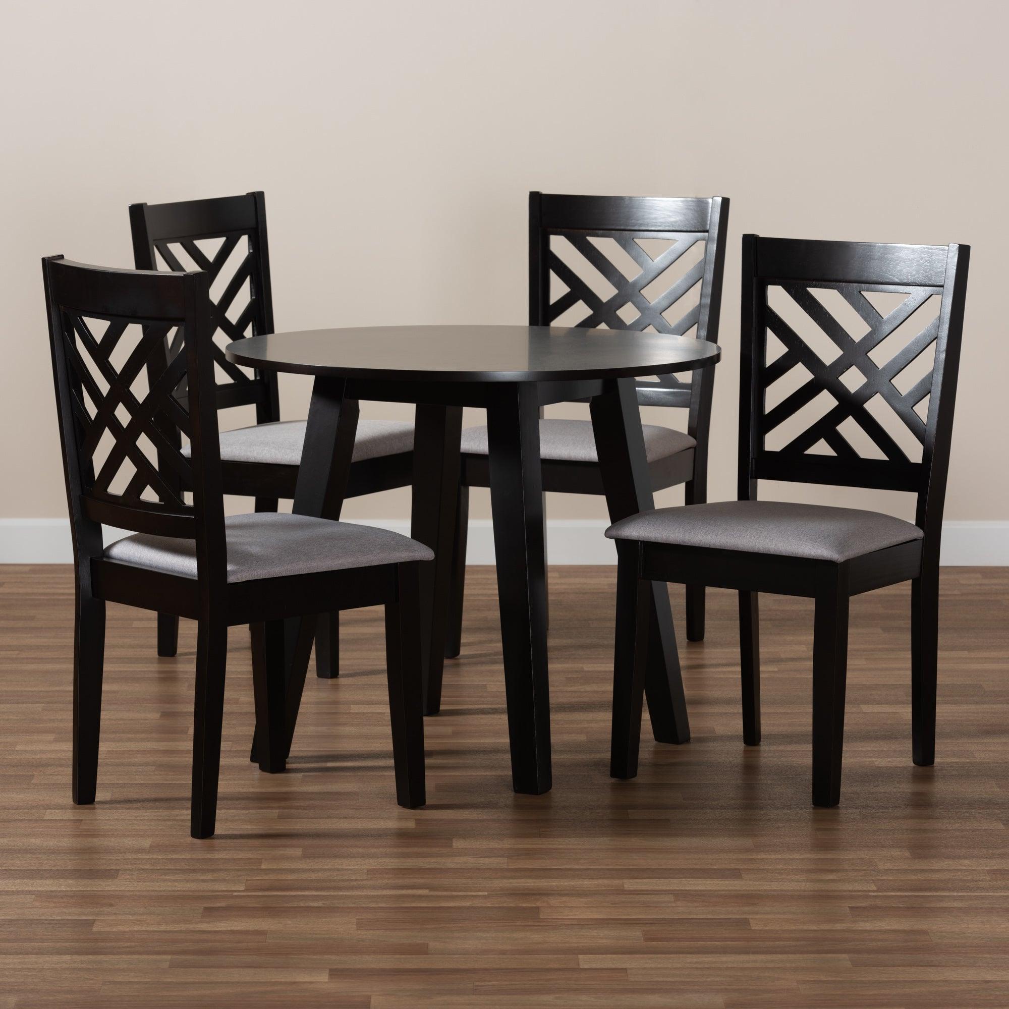 Lilly Modern and Contemporary Fabric Upholstered and Finished Wood 5-Piece Dining Set