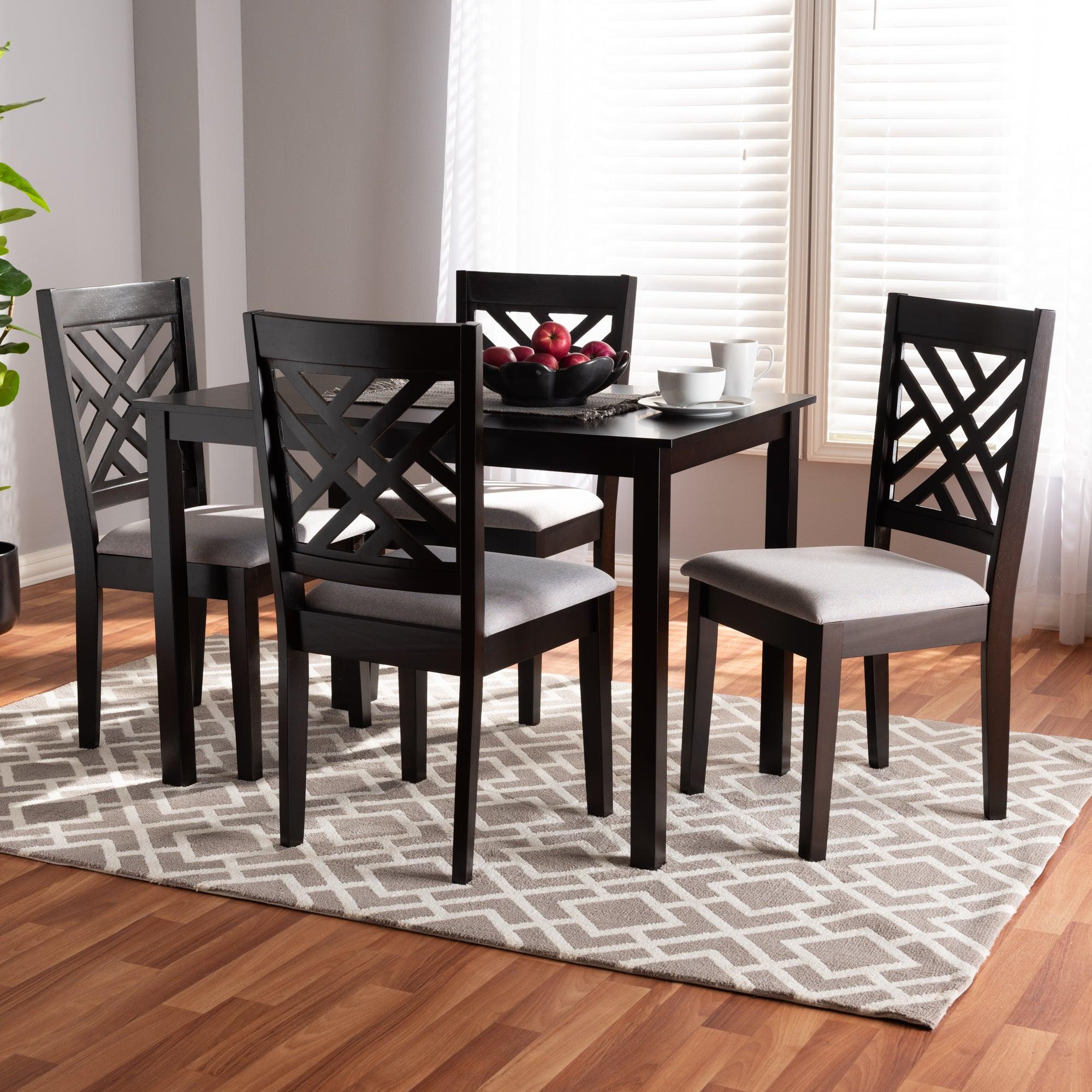 Caron Modern and Contemporary Fabric Upholstered Espresso Finished Wood 5-Piece Dining Set