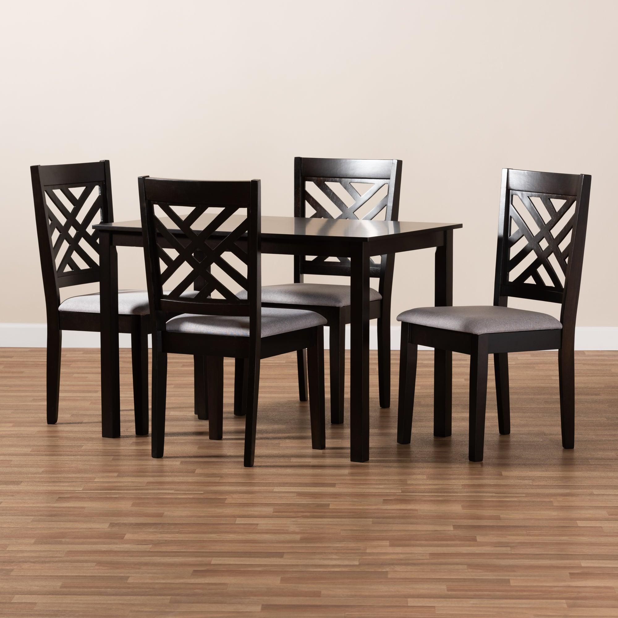 Caron Modern and Contemporary Fabric Upholstered Espresso Finished Wood 5-Piece Dining Set