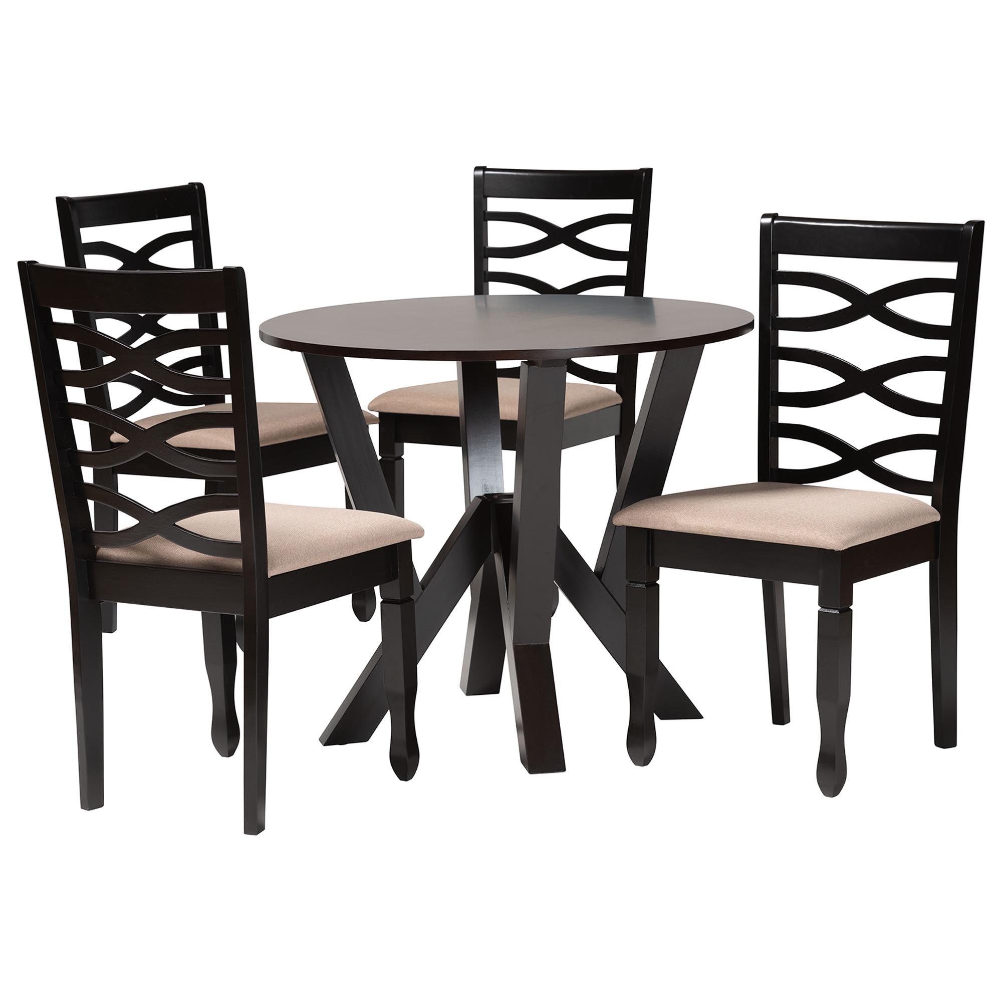 Ariane Modern Sand Fabric and Finished Wood 5-Piece Dining Set