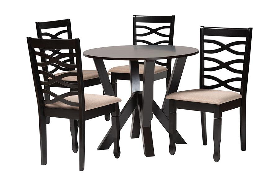 Ariane Modern Sand Fabric and Finished Wood 5-Piece Dining Set