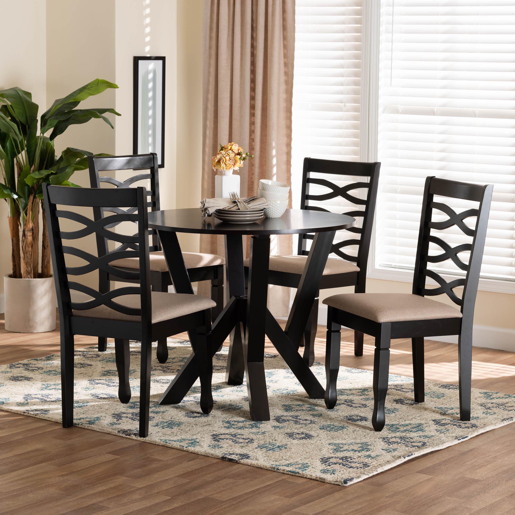 Ariane Modern Sand Fabric and Finished Wood 5-Piece Dining Set