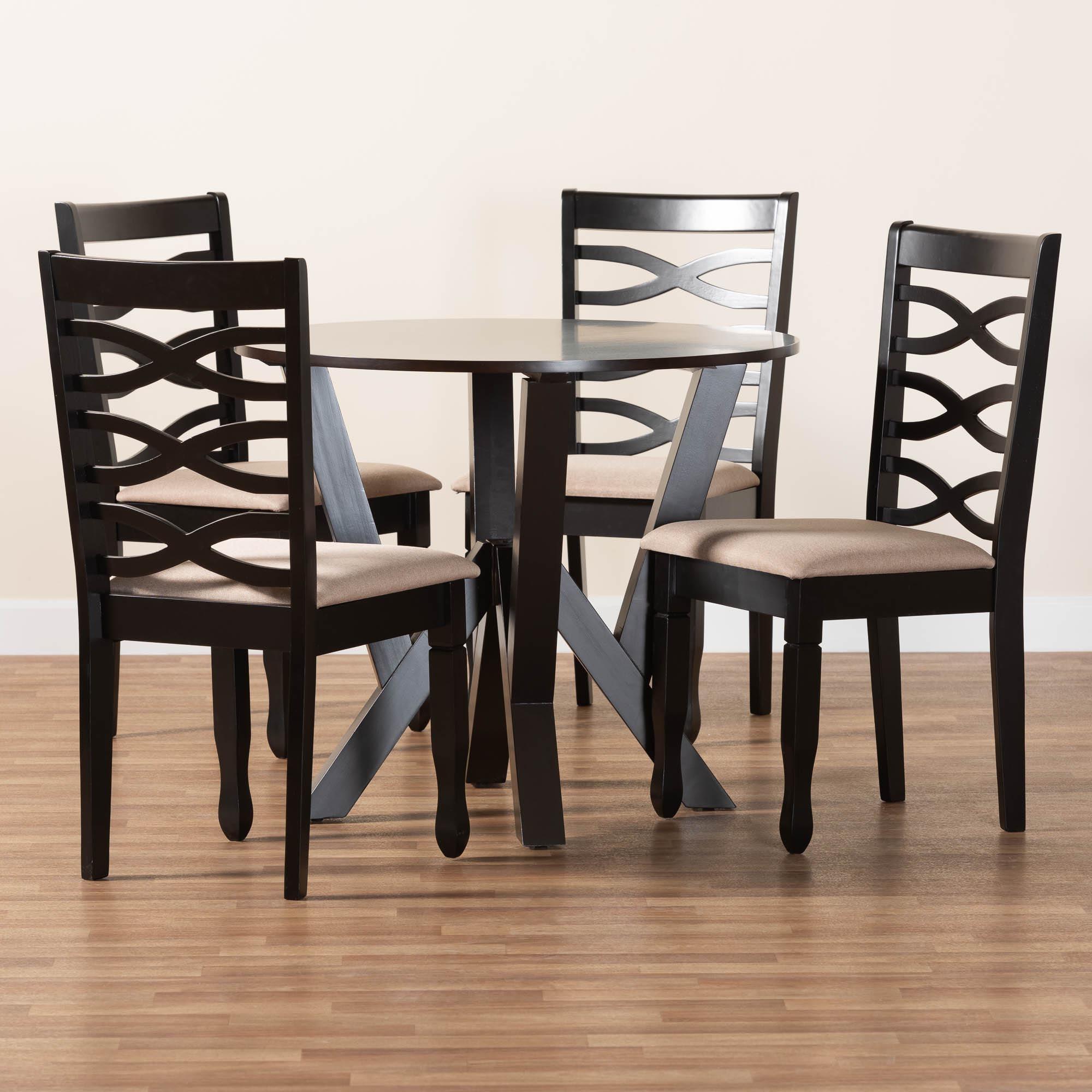 Ariane Modern Sand Fabric and Finished Wood 5-Piece Dining Set