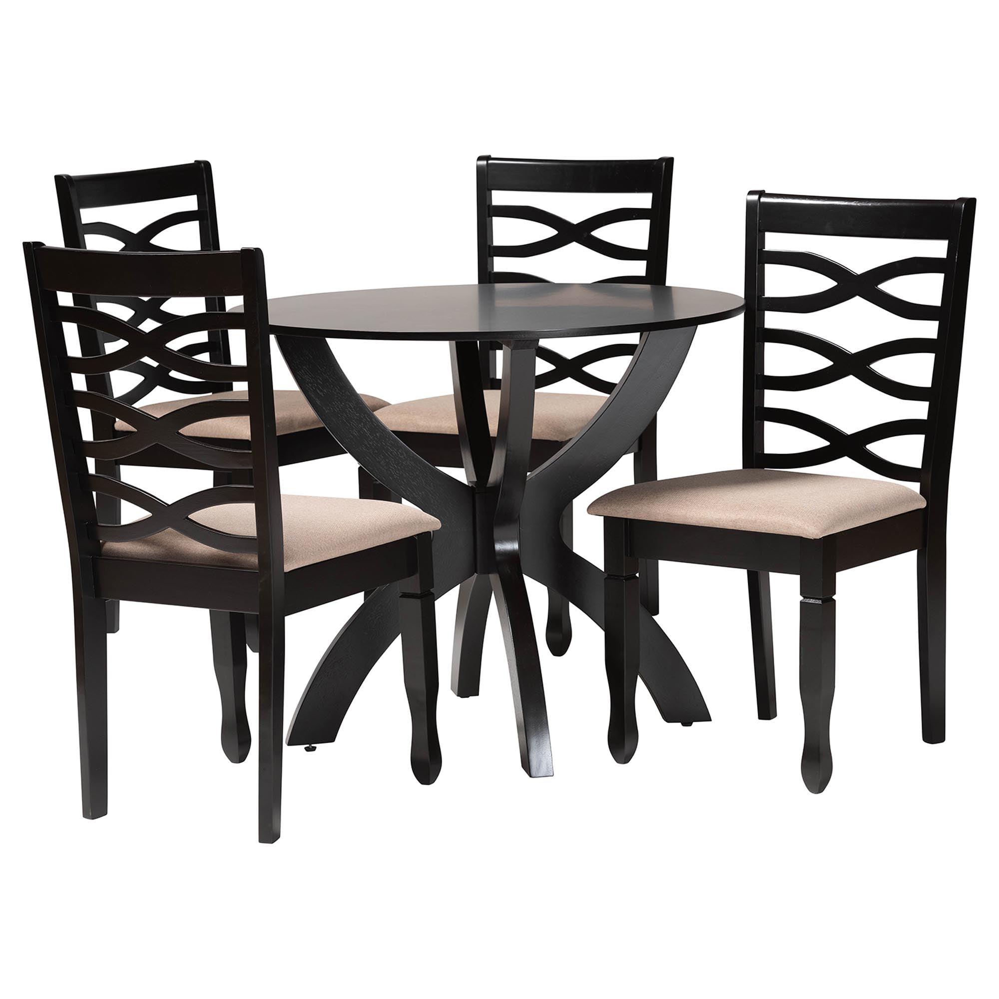 Aspen Modern Sand Fabric and Finished Wood 5-Piece Dining Set