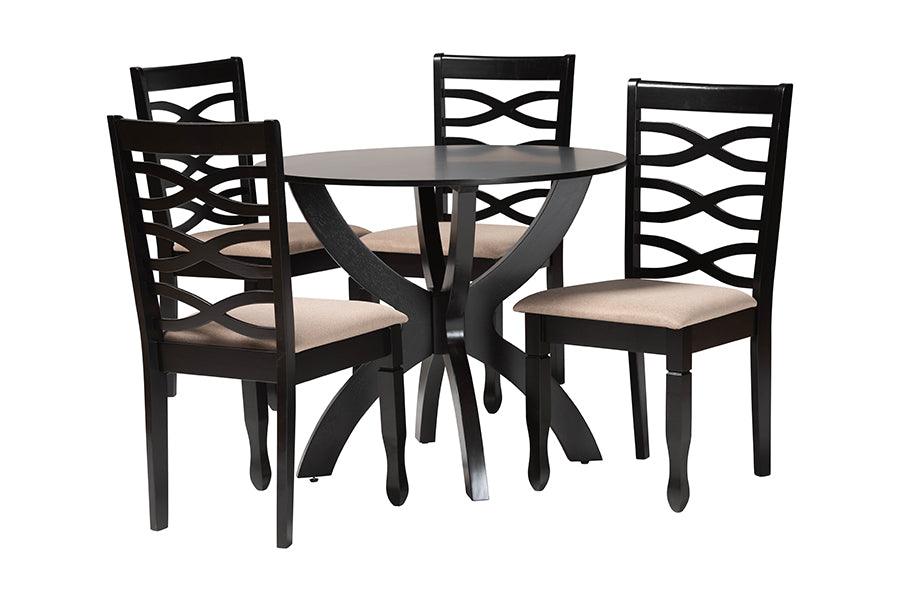 Aspen Modern Sand Fabric and Finished Wood 5-Piece Dining Set