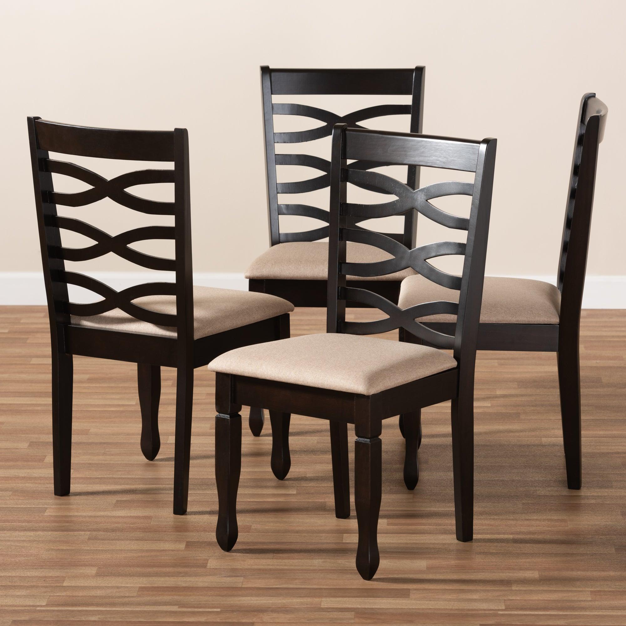 Lanier Modern and Contemporary Sand Fabric Upholstered Espresso Finished Wood Dining Chair Set of 4