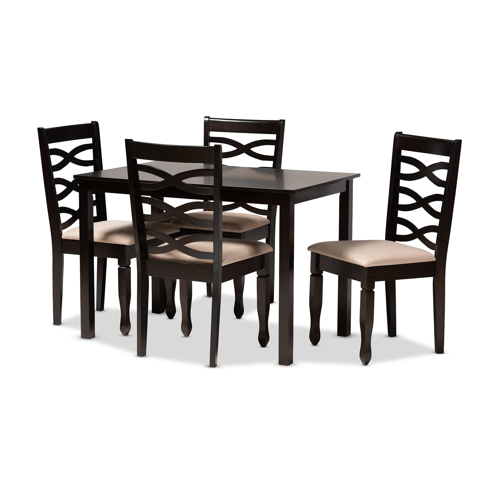 Lanier Modern and Contemporary Sand Fabric Upholstered Espresso Finished Wood 5-Piece Dining Set