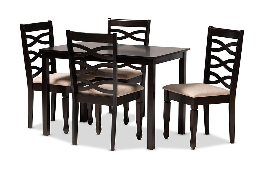 Lanier Modern and Contemporary Sand Fabric Upholstered Espresso Finished Wood 5-Piece Dining Set