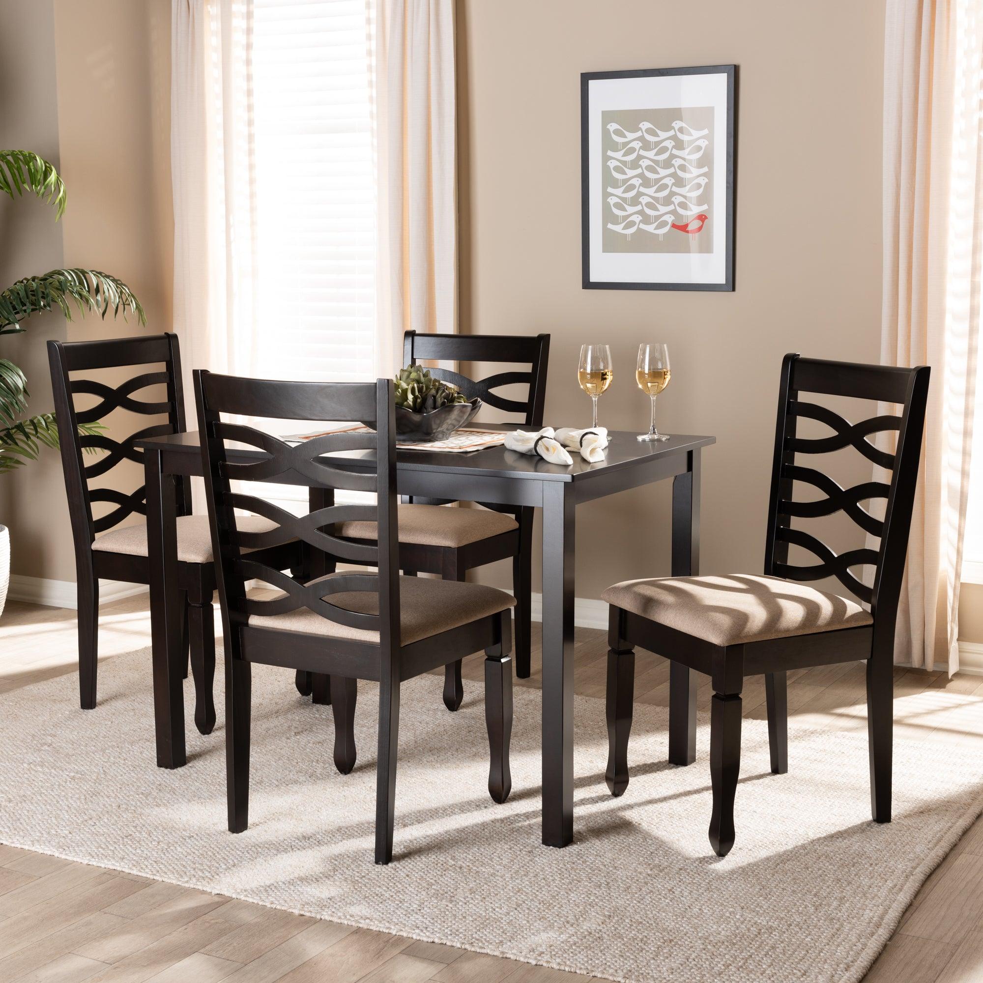 Lanier Modern and Contemporary Sand Fabric Upholstered Espresso Finished Wood 5-Piece Dining Set