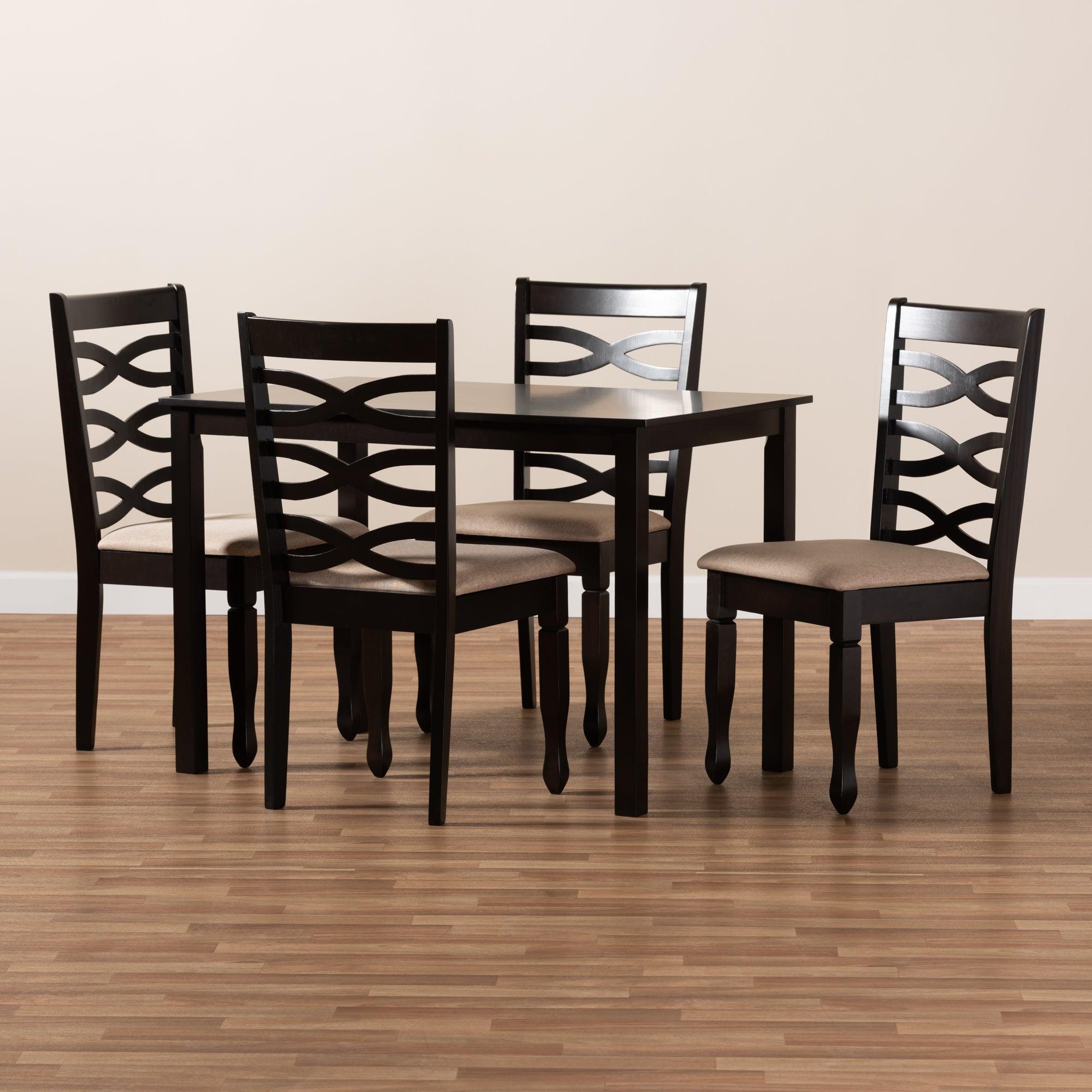 Lanier Modern and Contemporary Sand Fabric Upholstered Espresso Finished Wood 5-Piece Dining Set