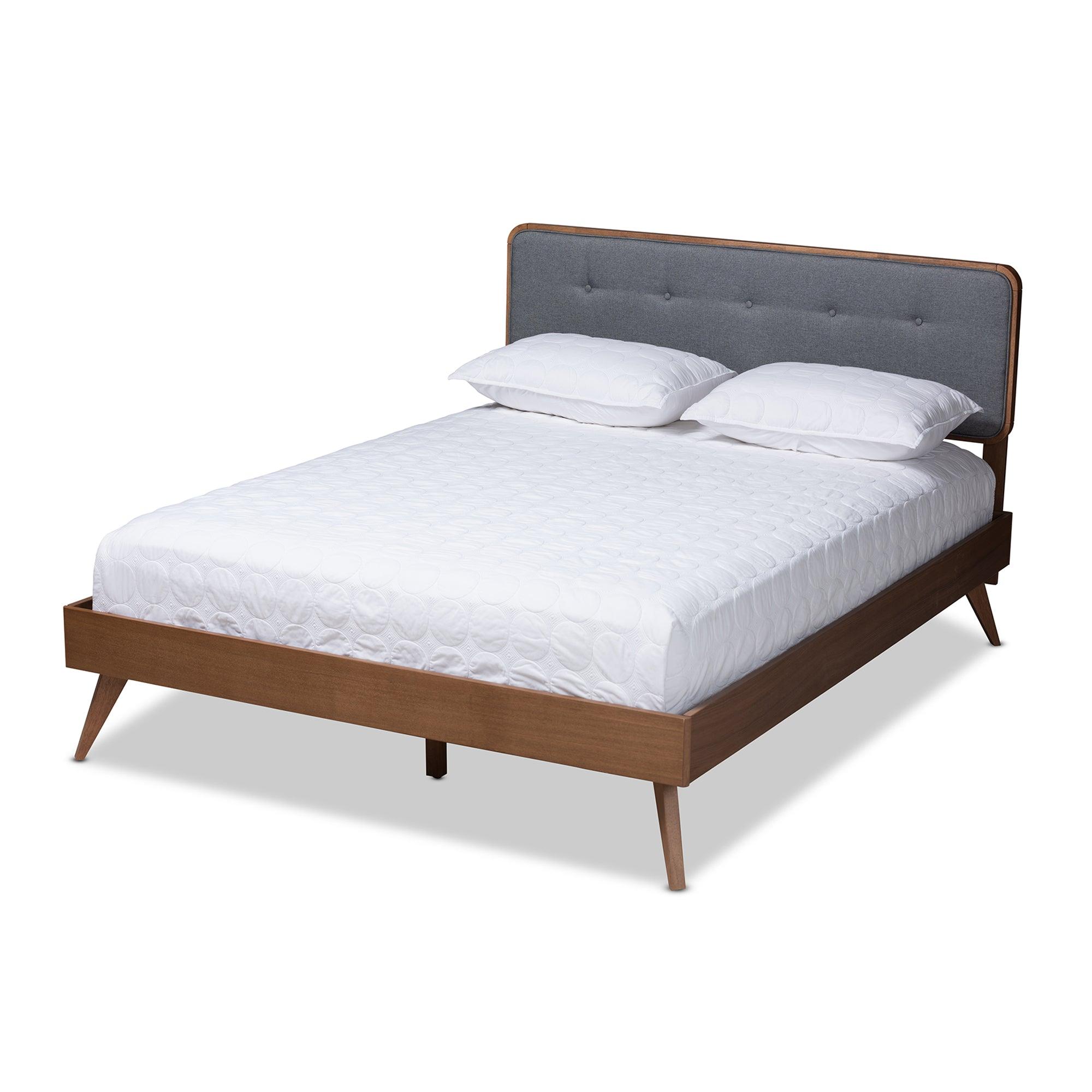 Dilara Mid-Century Modern Dark Fabric Upholstered Finished Wood Platform Bed