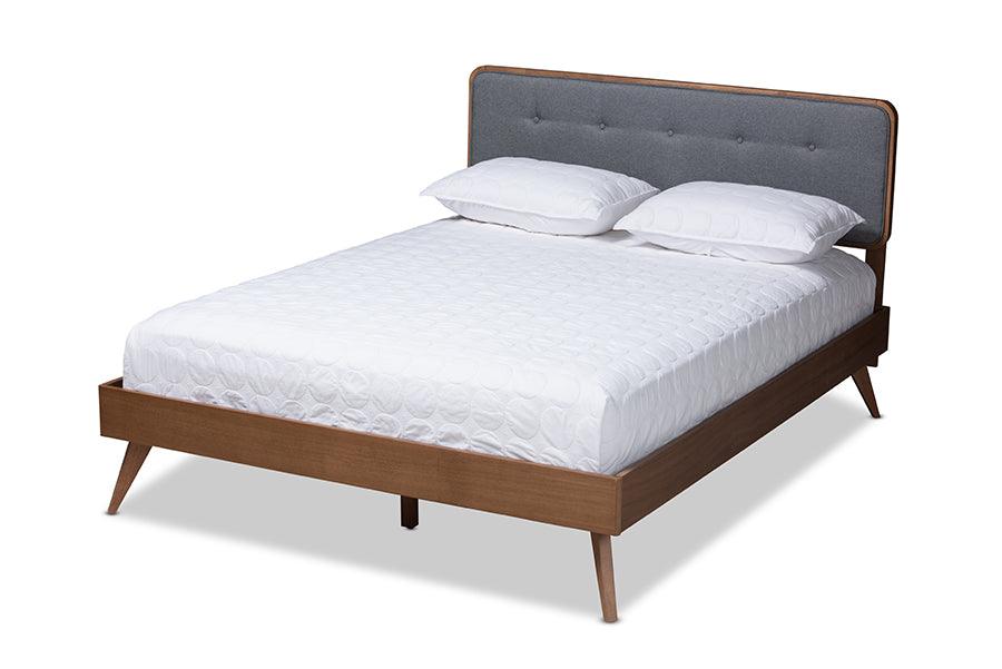 Dilara Mid-Century Modern Dark Fabric Upholstered Finished Wood Platform Bed