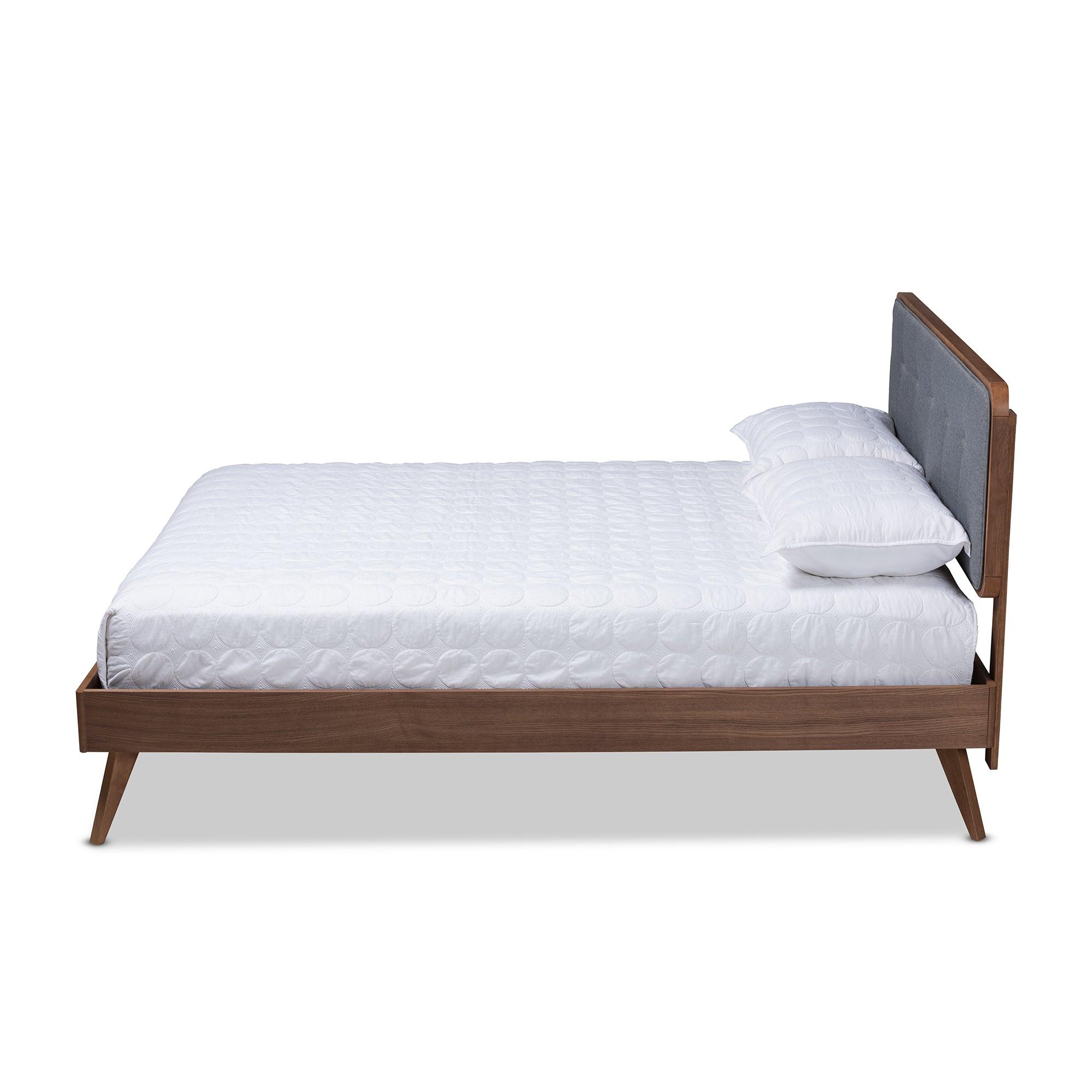 Dilara Mid-Century Modern Dark Fabric Upholstered Finished Wood Platform Bed