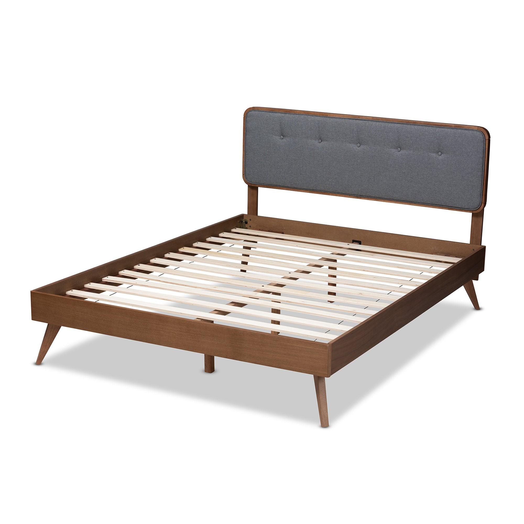 Dilara Mid-Century Modern Dark Fabric Upholstered Finished Wood Platform Bed