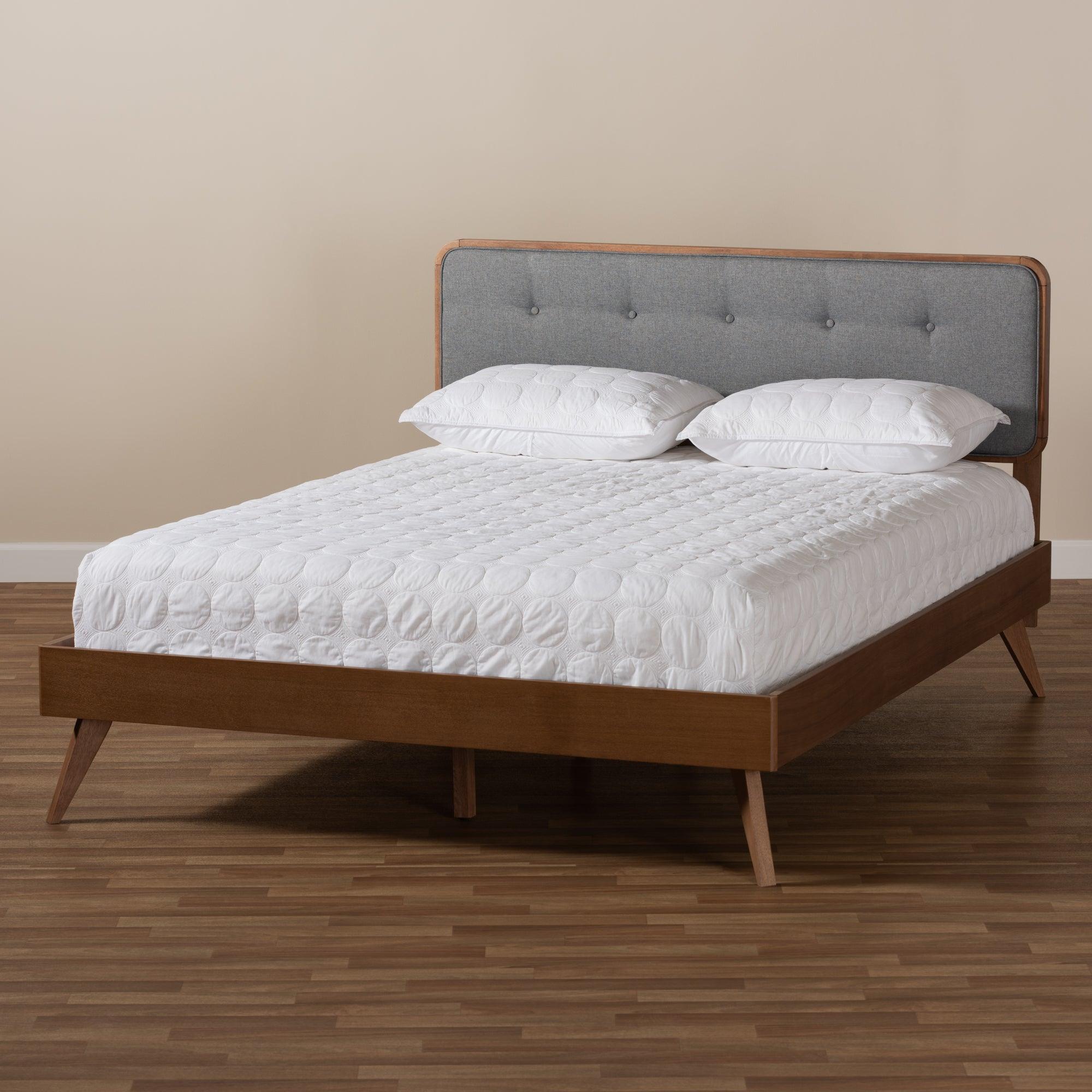 Dilara Mid-Century Modern Dark Fabric Upholstered Finished Wood Platform Bed