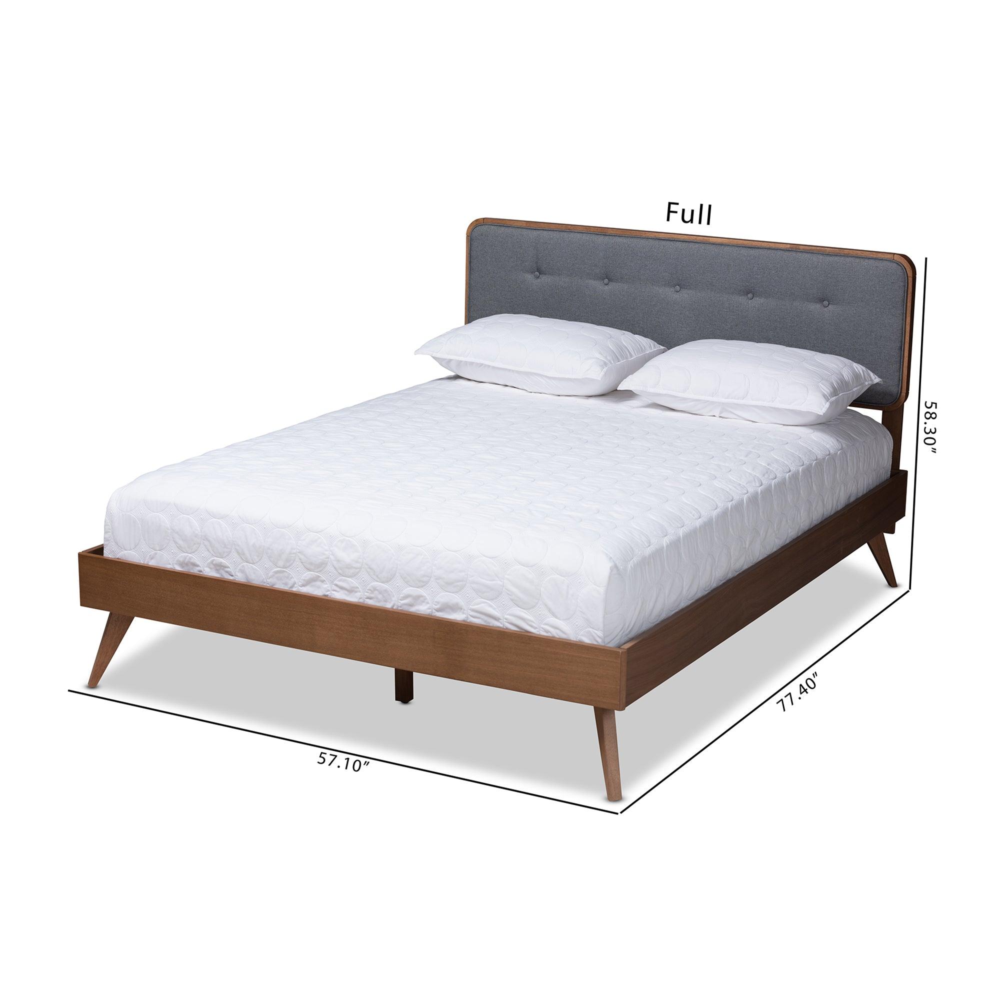 Dilara Mid-Century Modern Dark Fabric Upholstered Finished Wood Platform Bed