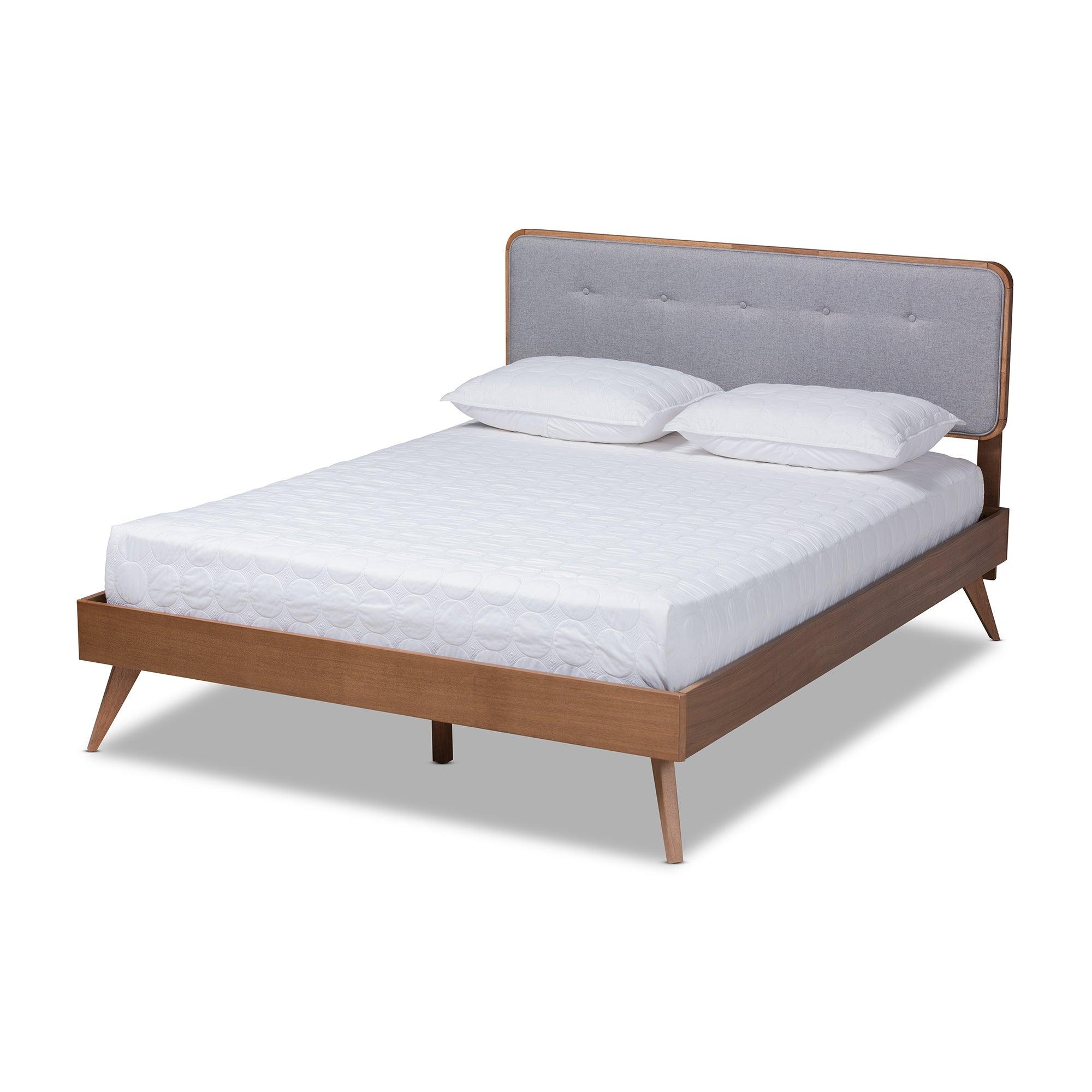 Dilara Mid-Century Modern Light Fabric Upholstered Finished Wood Platform Bed