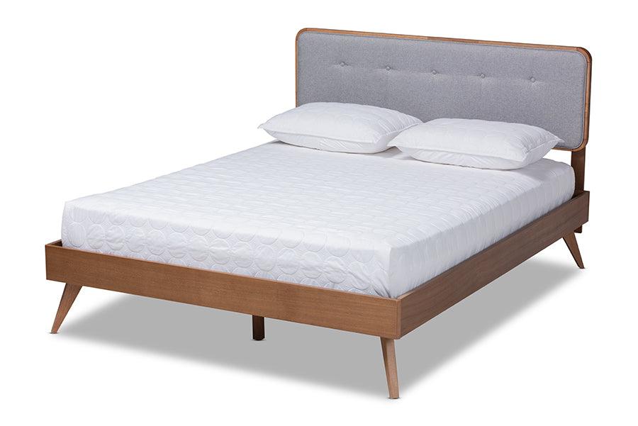 Dilara Mid-Century Modern Light Fabric Upholstered Finished Wood Platform Bed