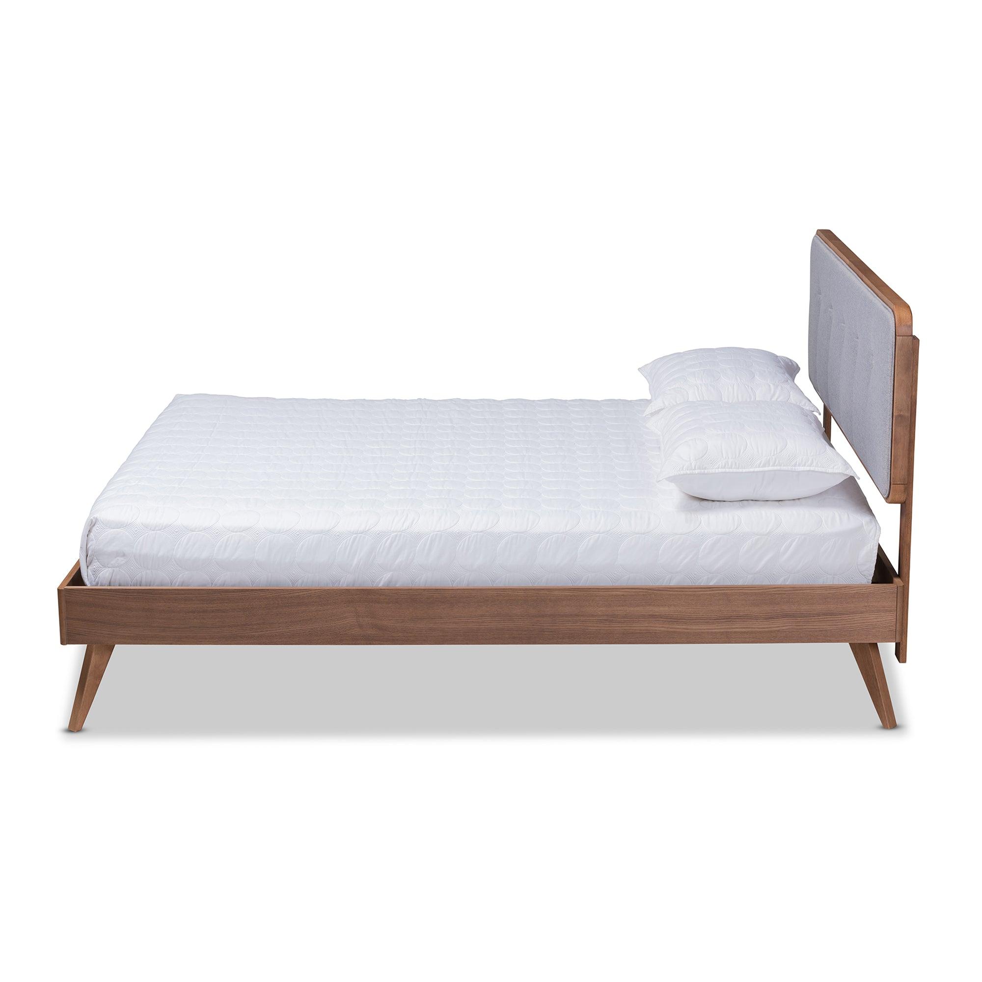 Dilara Mid-Century Modern Light Fabric Upholstered Finished Wood Platform Bed