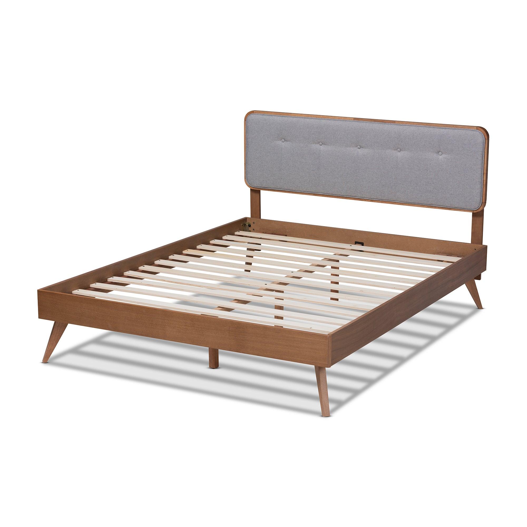 Dilara Mid-Century Modern Light Fabric Upholstered Finished Wood Platform Bed