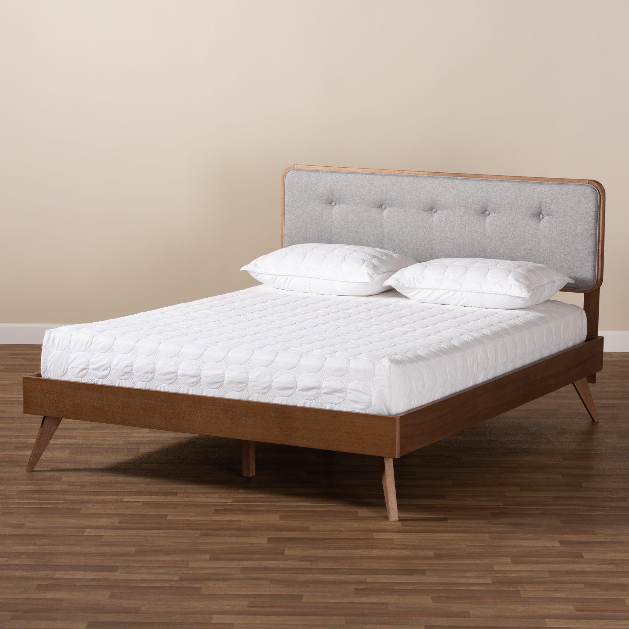 Dilara Mid-Century Modern Light Fabric Upholstered Finished Wood Platform Bed