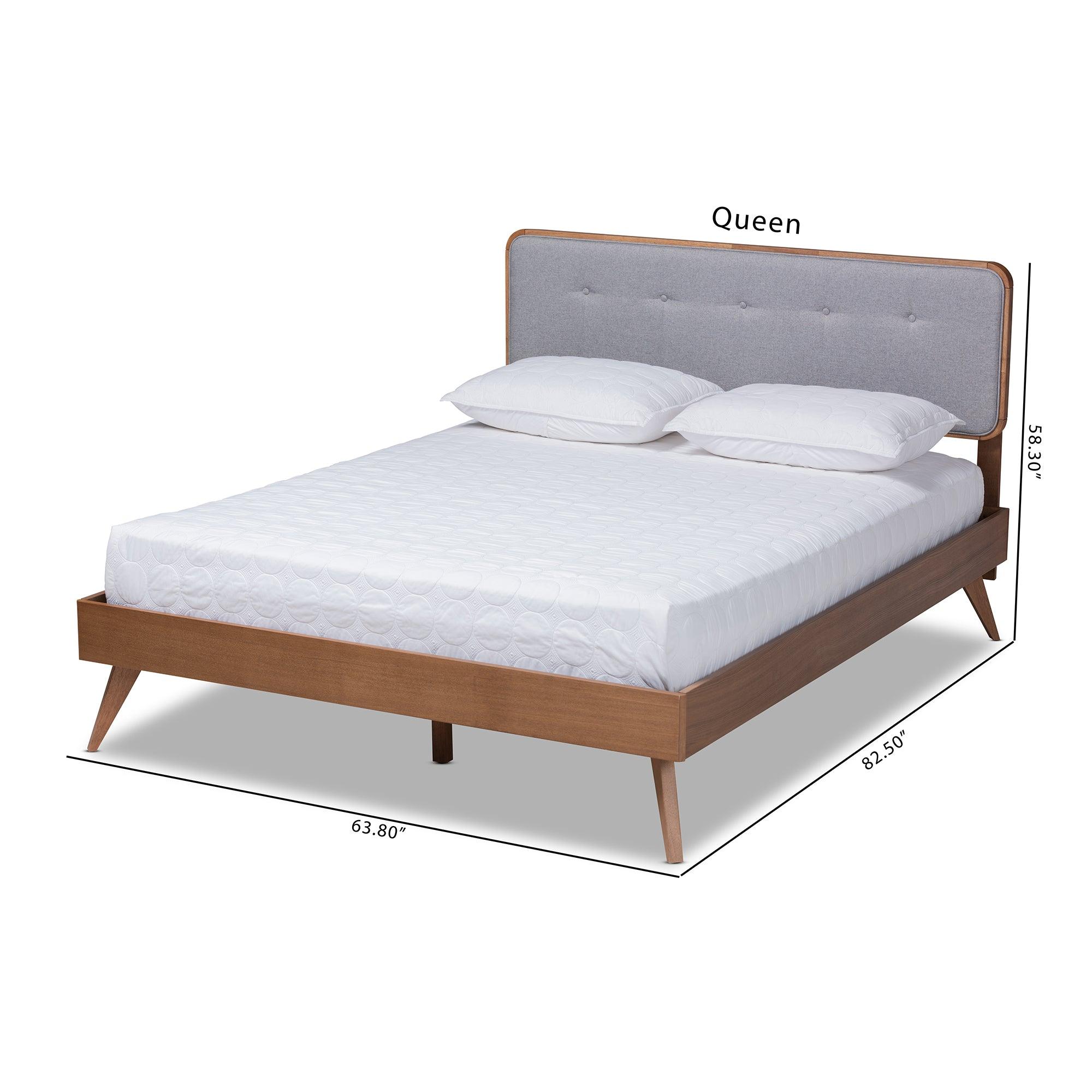 Dilara Mid-Century Modern Light Fabric Upholstered Finished Wood Platform Bed