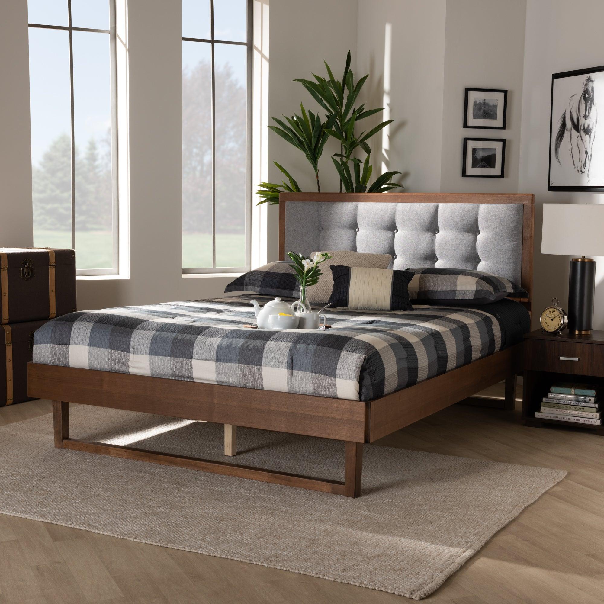 Viviana Modern and Contemporary Light Fabric Upholstered and Ash Finished Wood Platform Bed