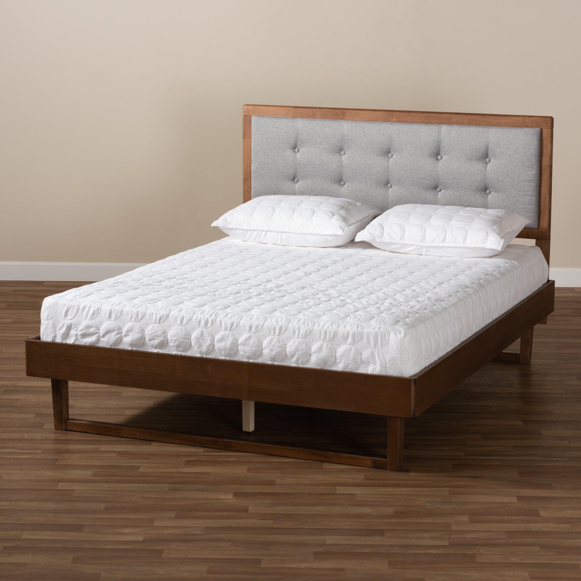 Viviana Modern and Contemporary Light Fabric Upholstered and Ash Finished Wood Platform Bed