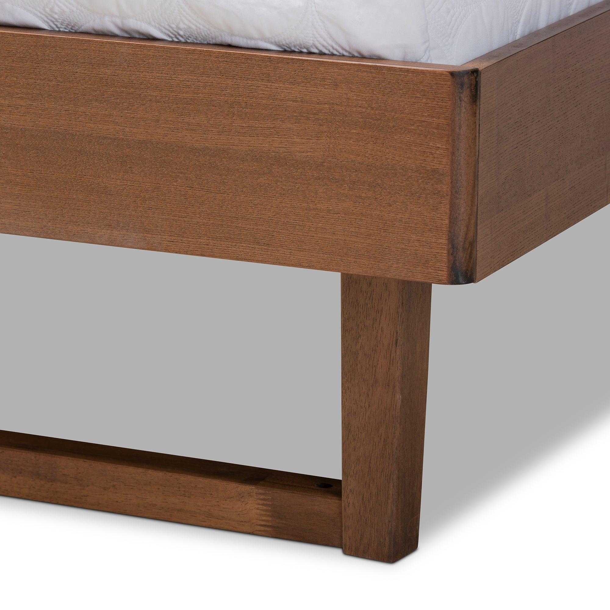 Natalia Mid-Century Modern Dark Fabric Upholstered and Ash Finished Wood Platform Bed