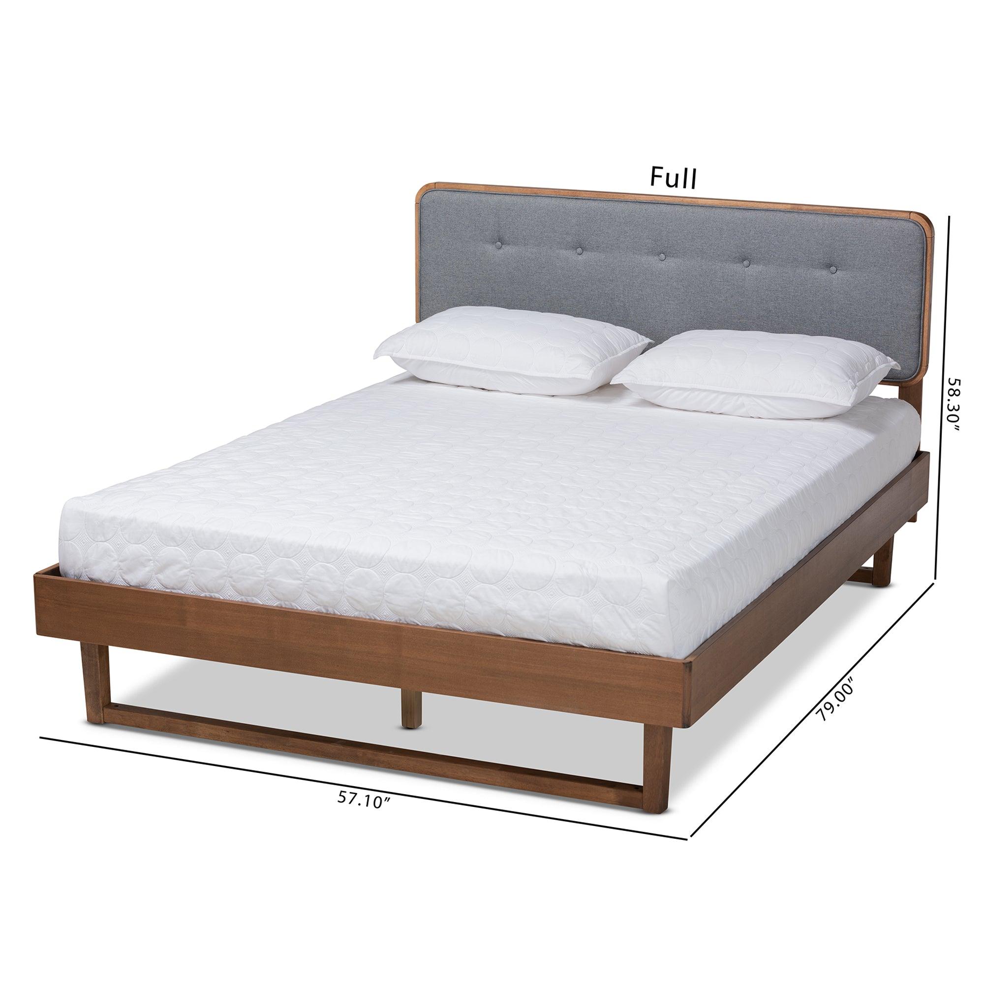 Natalia Mid-Century Modern Dark Fabric Upholstered and Ash Finished Wood Platform Bed