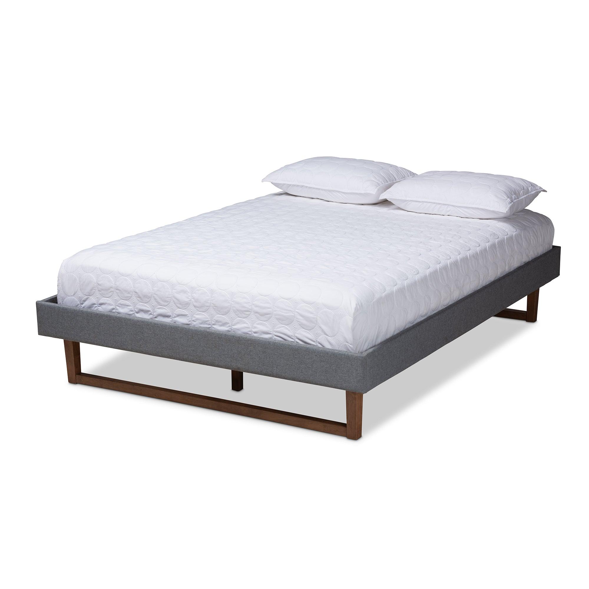 Liliya Mid-Century Modern Dark Fabric Upholstered Finished Wood Platform Bed Frame