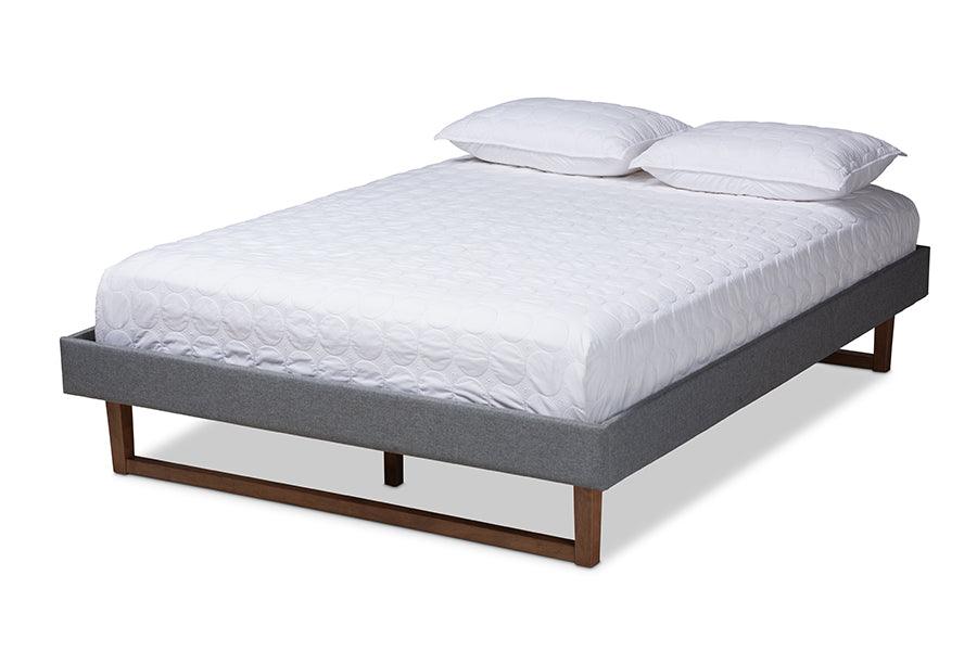 Liliya Mid-Century Modern Dark Fabric Upholstered Finished Wood Platform Bed Frame