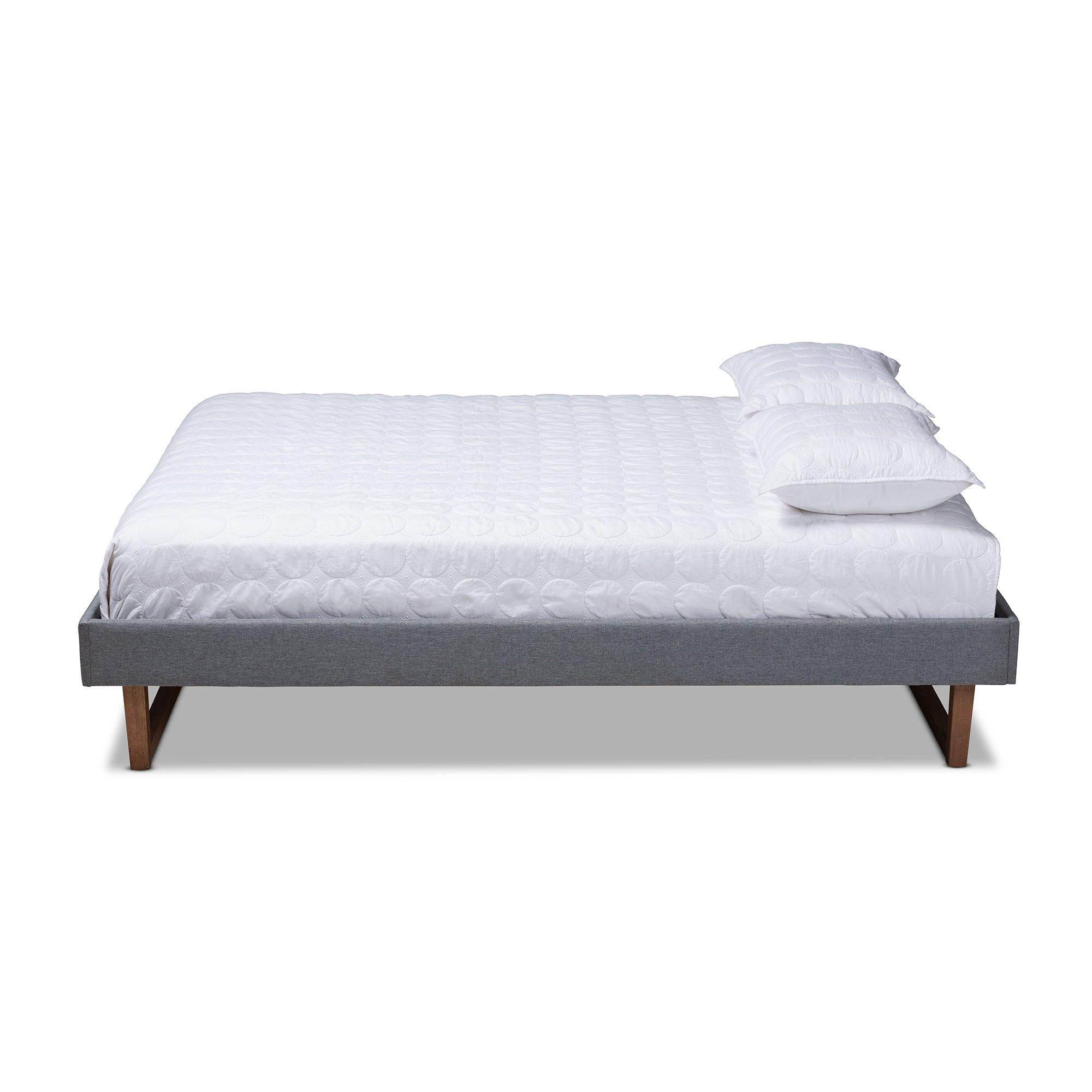 Liliya Mid-Century Modern Dark Fabric Upholstered Finished Wood Platform Bed Frame