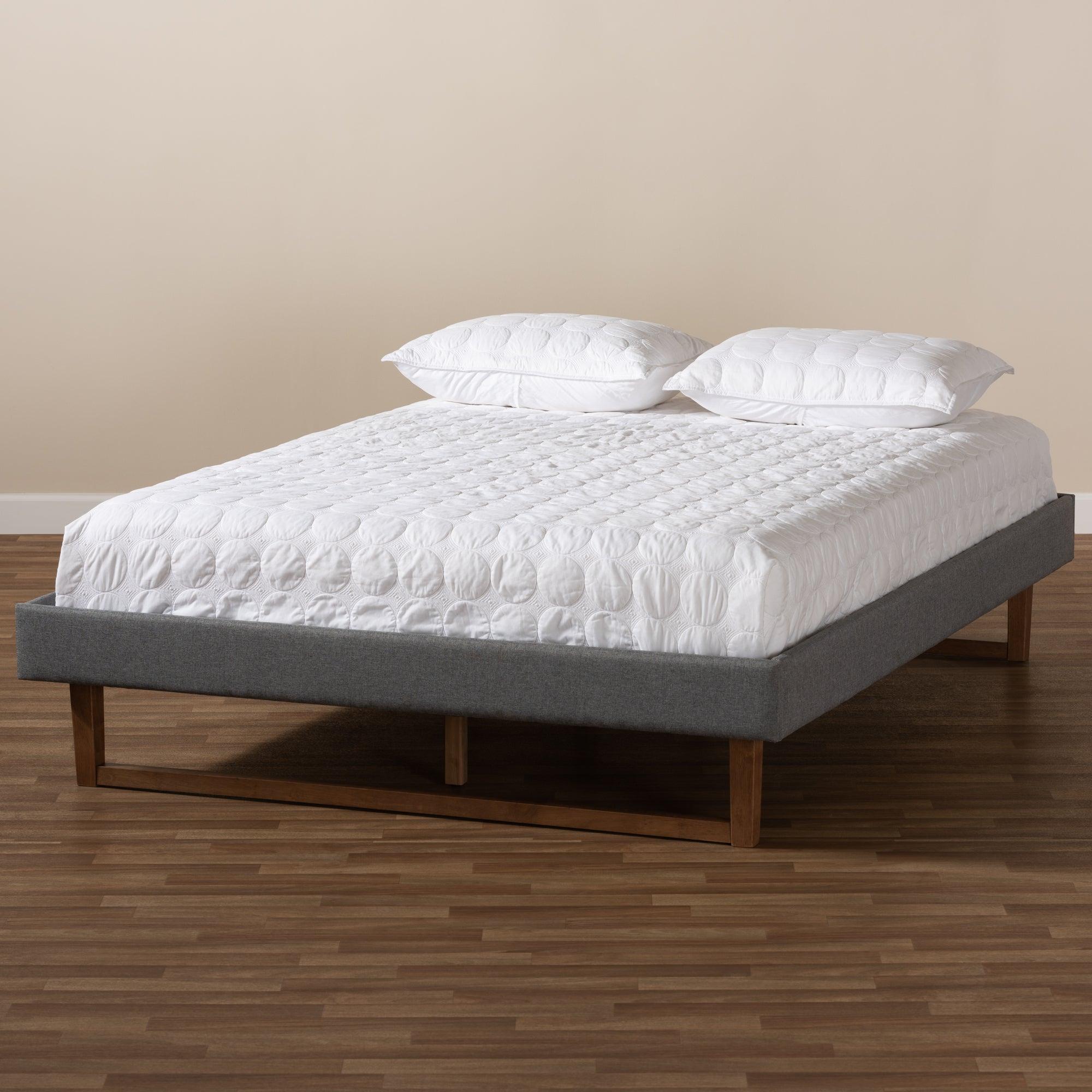 Liliya Mid-Century Modern Dark Fabric Upholstered Finished Wood Platform Bed Frame