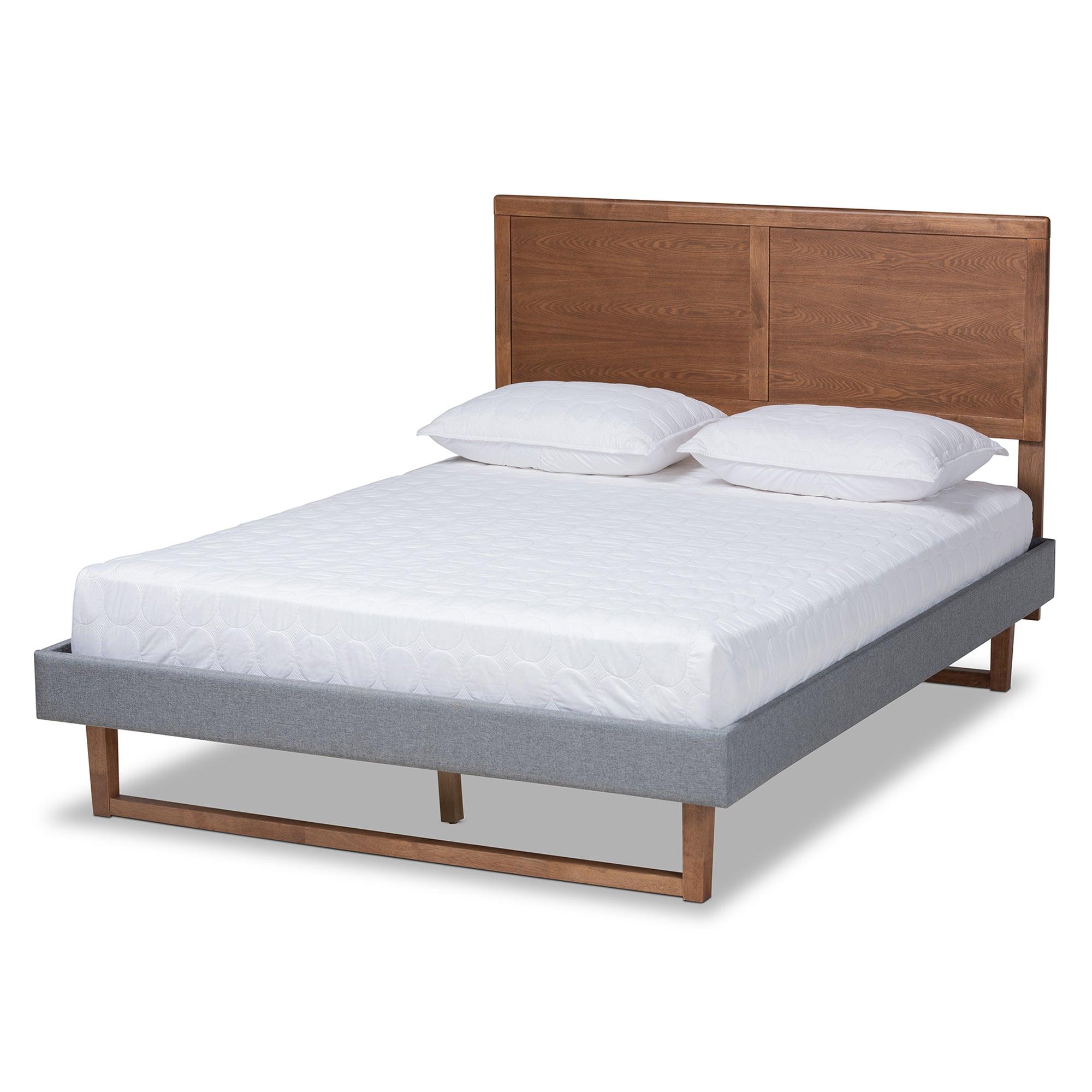 Allegra Mid-Century Modern Dark Fabric Upholstered and Ash Finished Wood Platform Bed