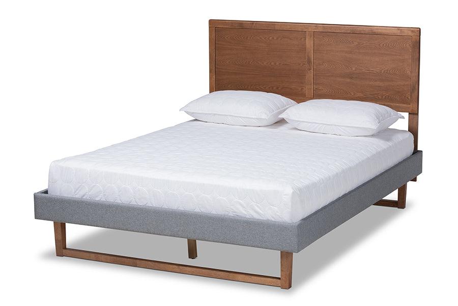 Allegra Mid-Century Modern Dark Fabric Upholstered and Ash Finished Wood Platform Bed