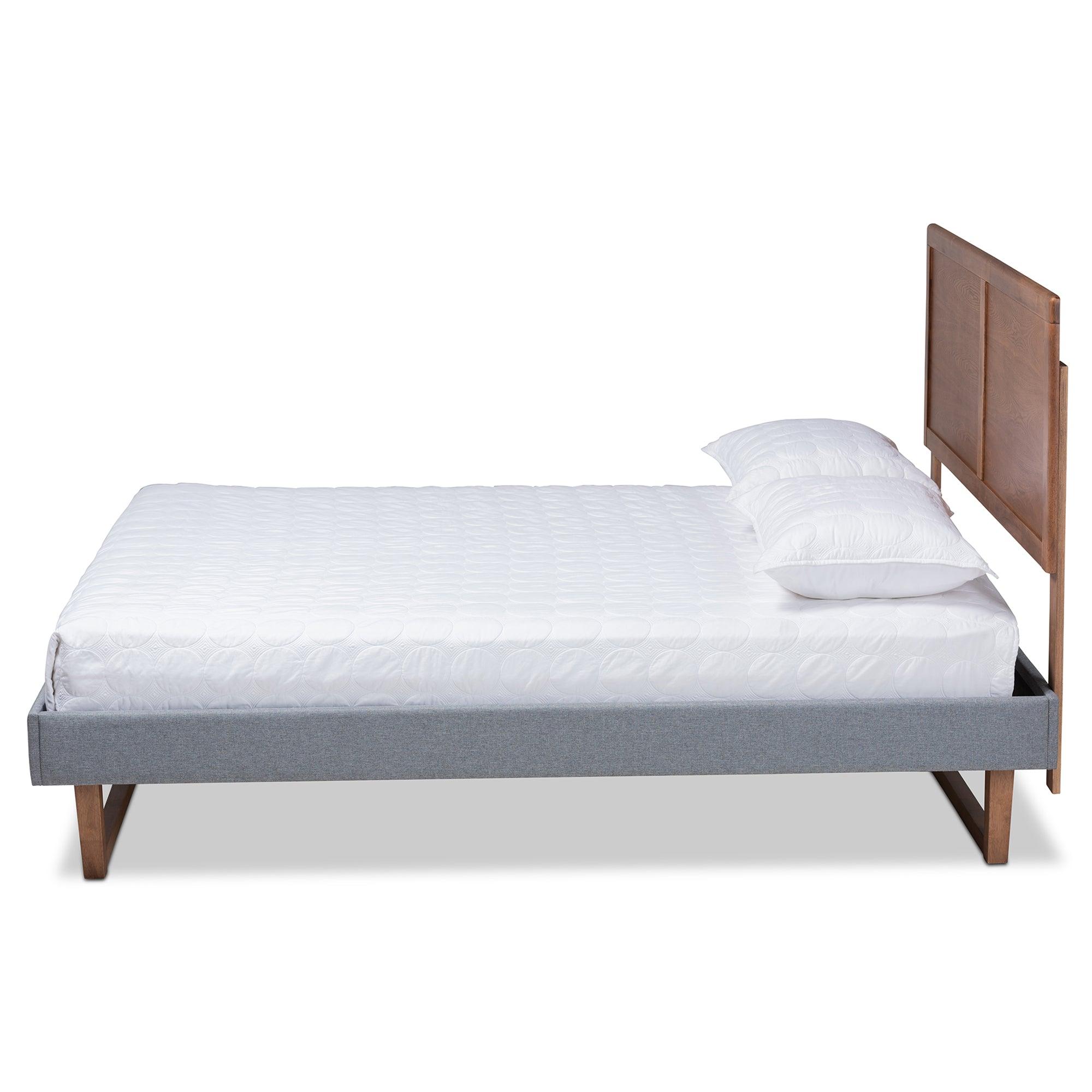 Allegra Mid-Century Modern Dark Fabric Upholstered and Ash Finished Wood Platform Bed