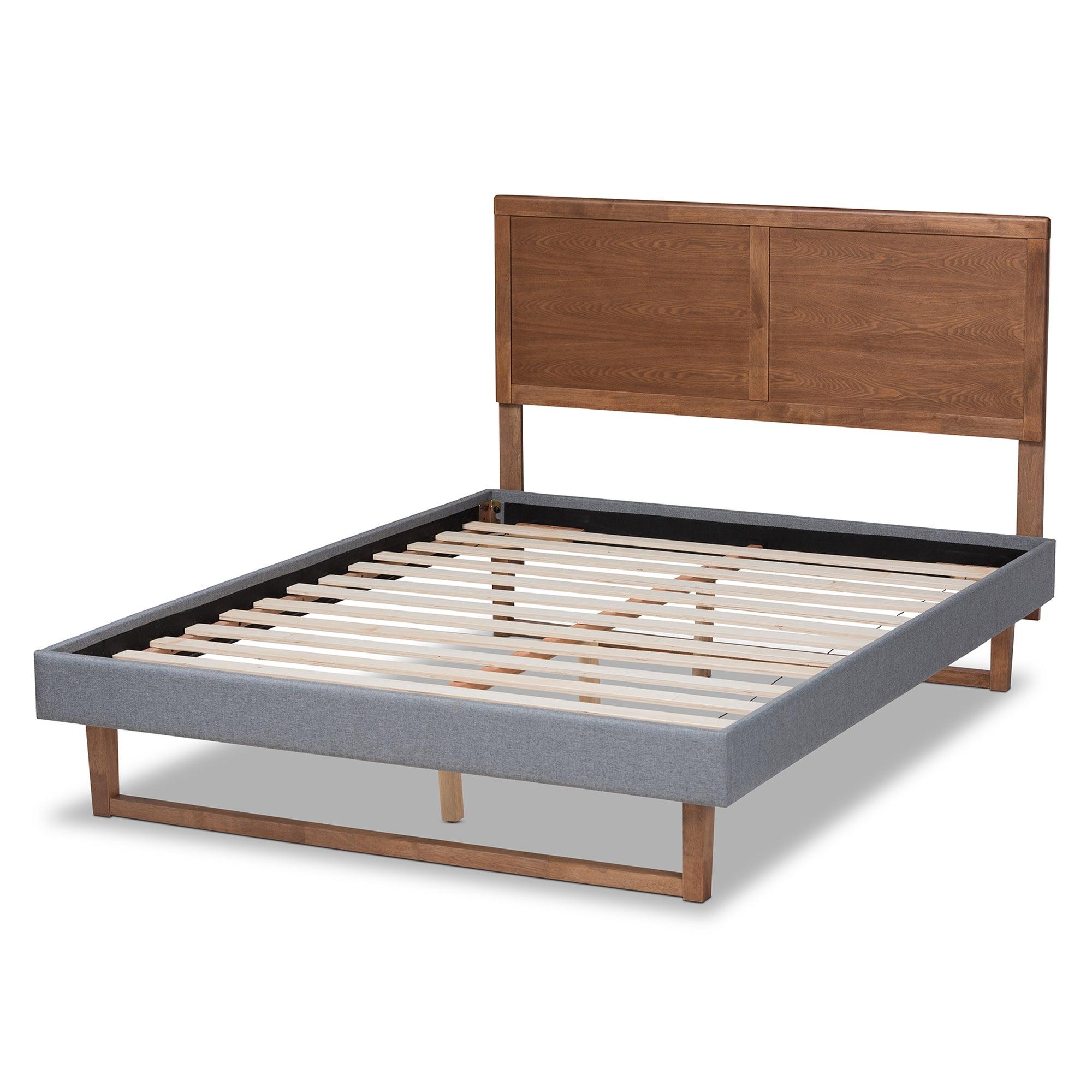 Allegra Mid-Century Modern Dark Fabric Upholstered and Ash Finished Wood Platform Bed