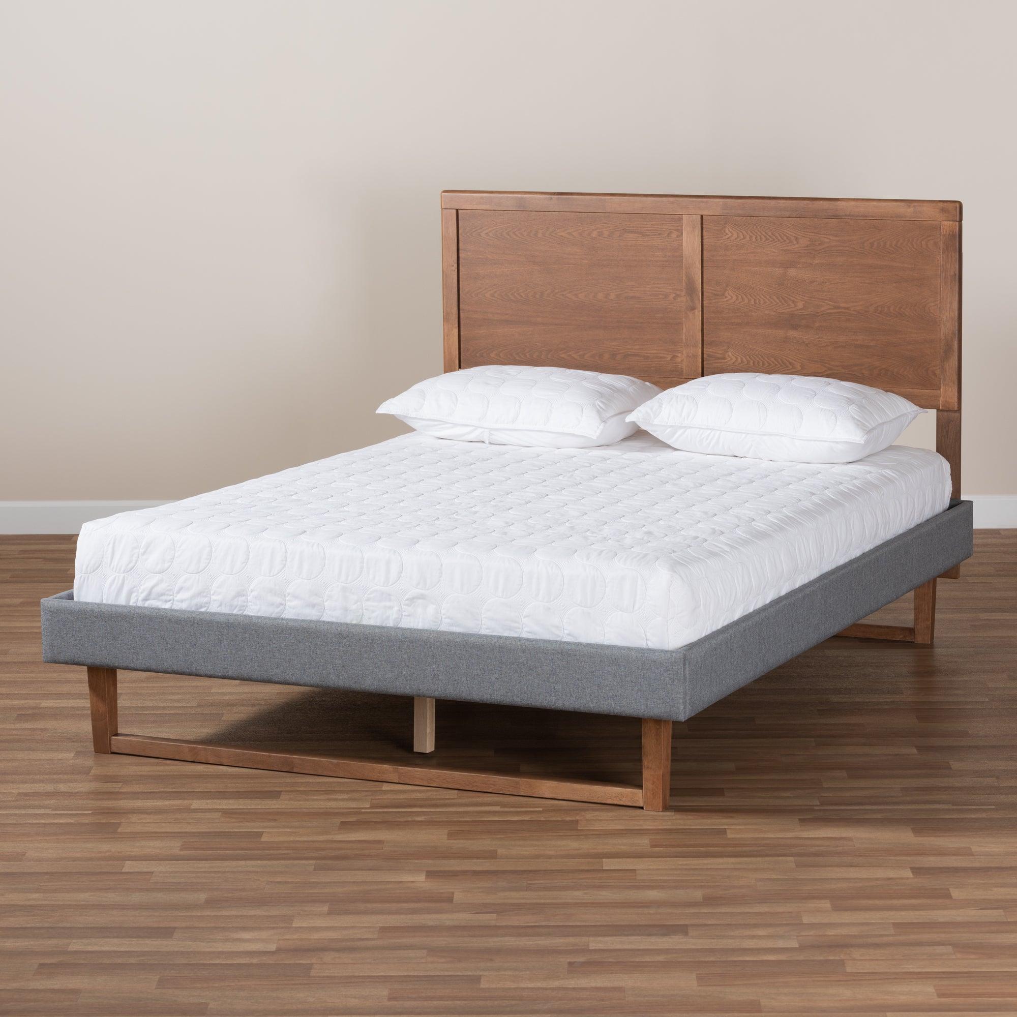 Allegra Mid-Century Modern Dark Fabric Upholstered and Ash Finished Wood Platform Bed