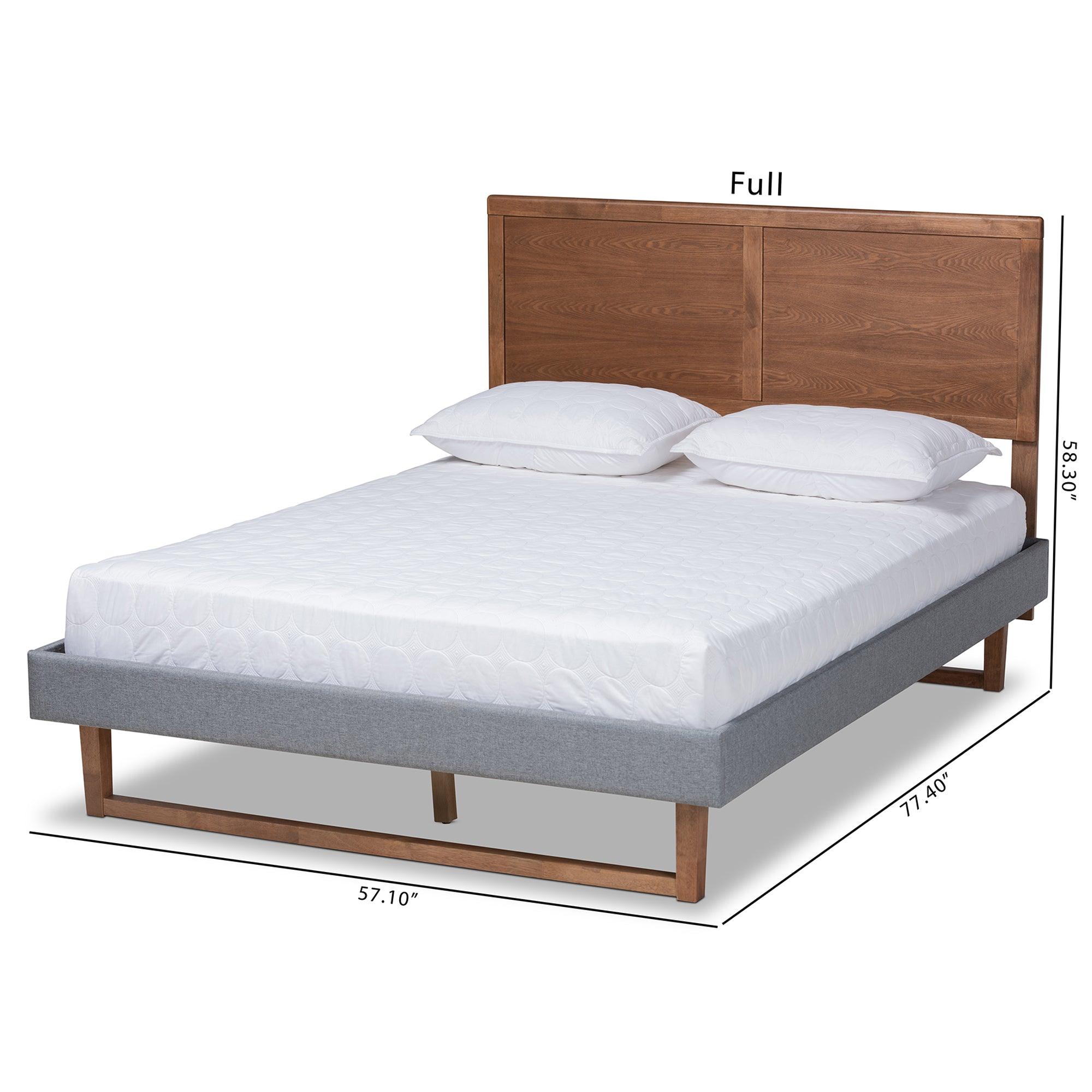 Allegra Mid-Century Modern Dark Fabric Upholstered and Ash Finished Wood Platform Bed