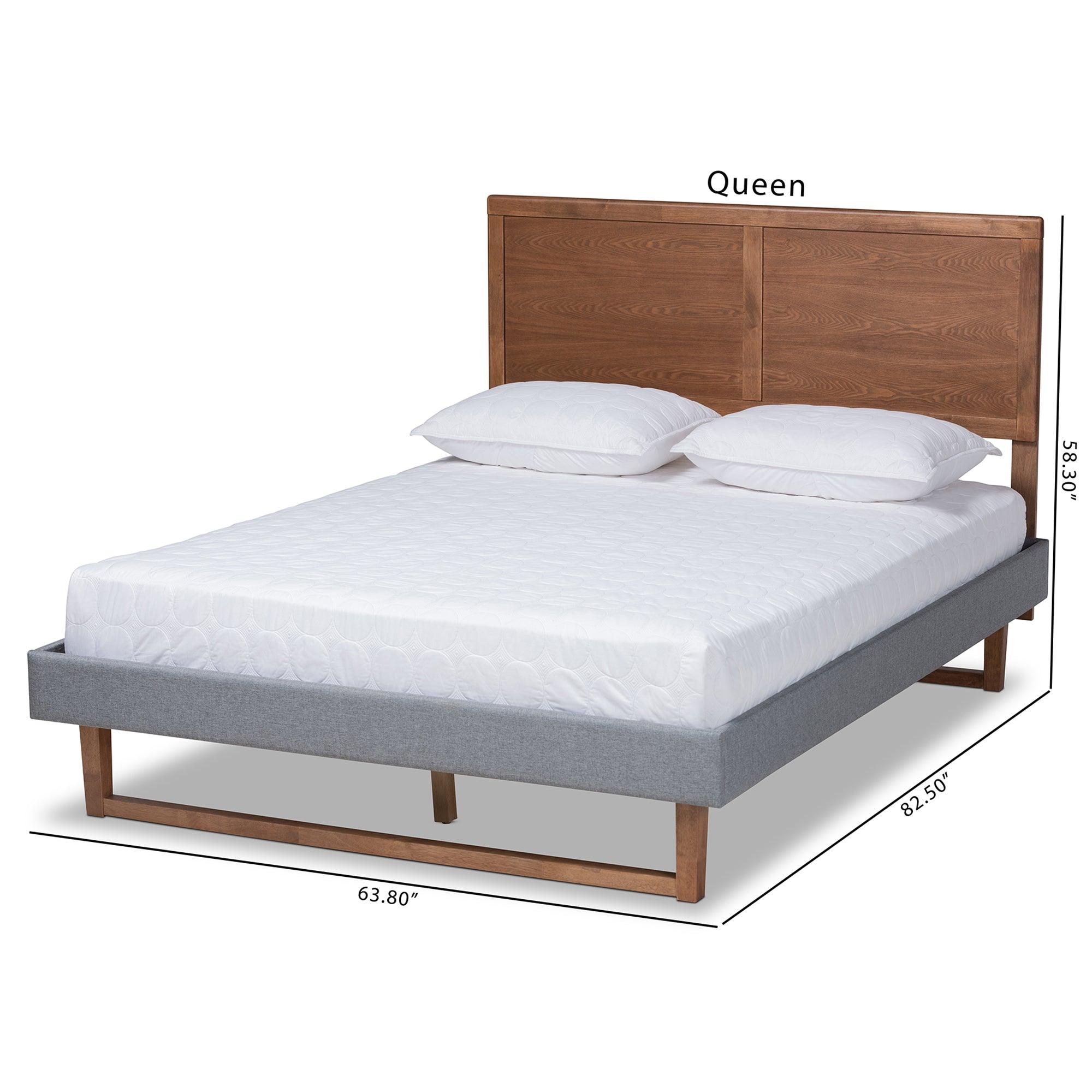 Allegra Mid-Century Modern Dark Fabric Upholstered and Ash Finished Wood Platform Bed