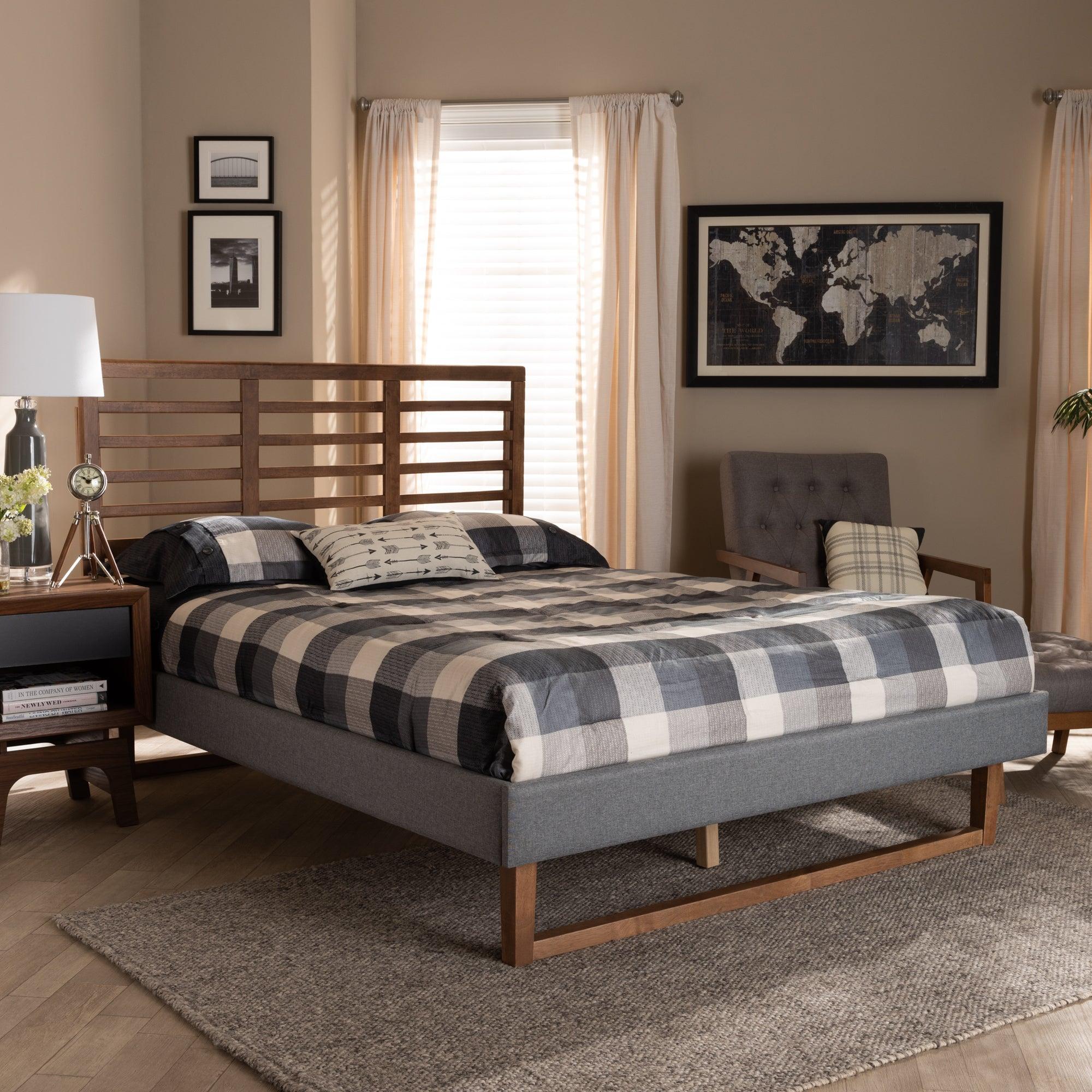 Rina Modern and Contemporary Dark Fabric Upholstered and Ash Finished Wood Platform Bed