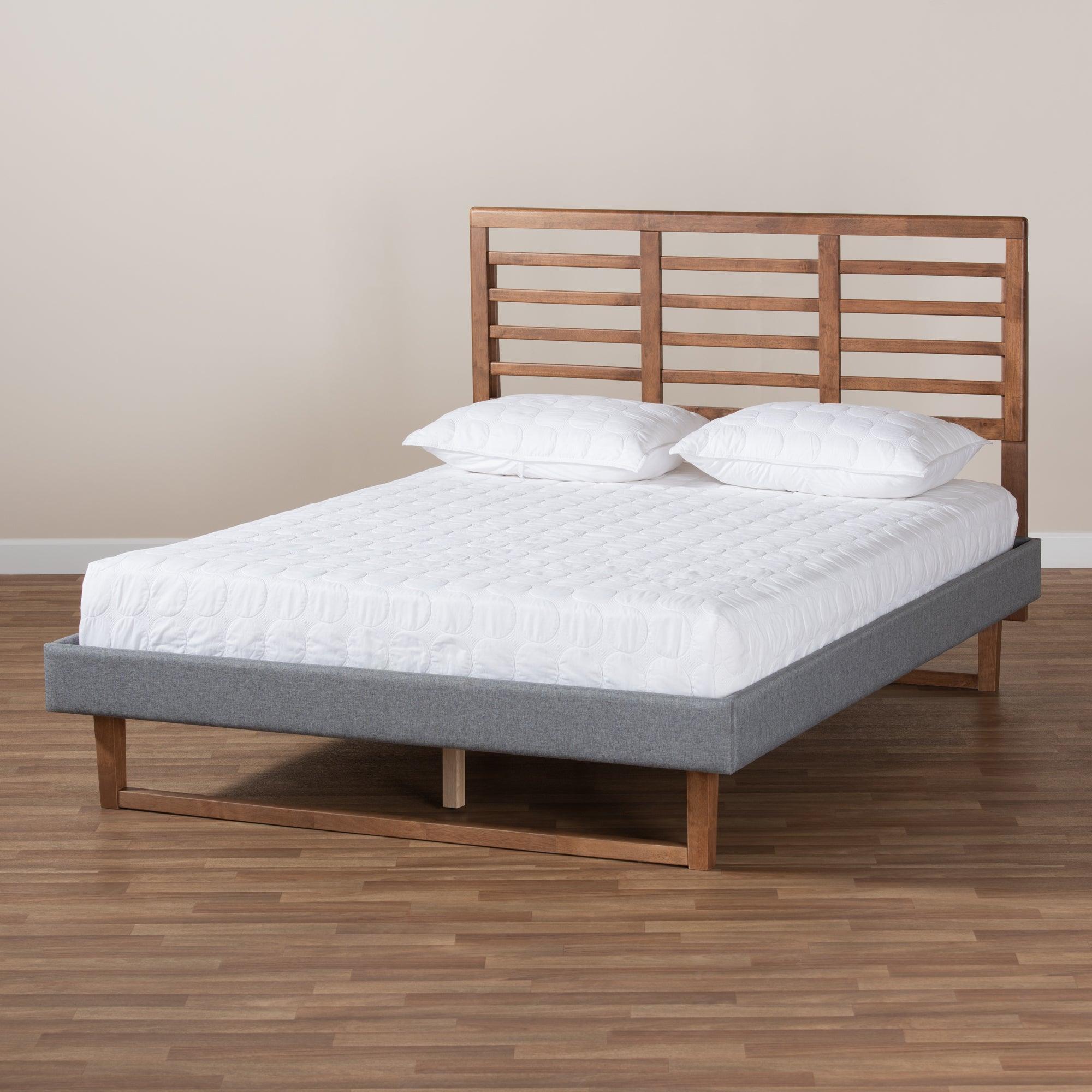 Rina Modern and Contemporary Dark Fabric Upholstered and Ash Finished Wood Platform Bed