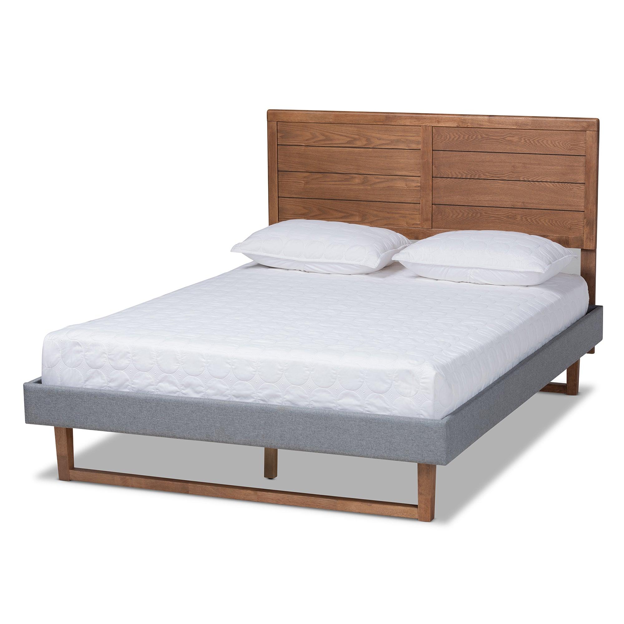 Gabriela Rustic Modern Dark Fabric Upholstered and Ash Finished Wood Platform Bed