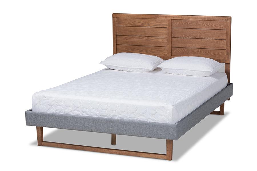 Gabriela Rustic Modern Dark Fabric Upholstered and Ash Finished Wood Platform Bed