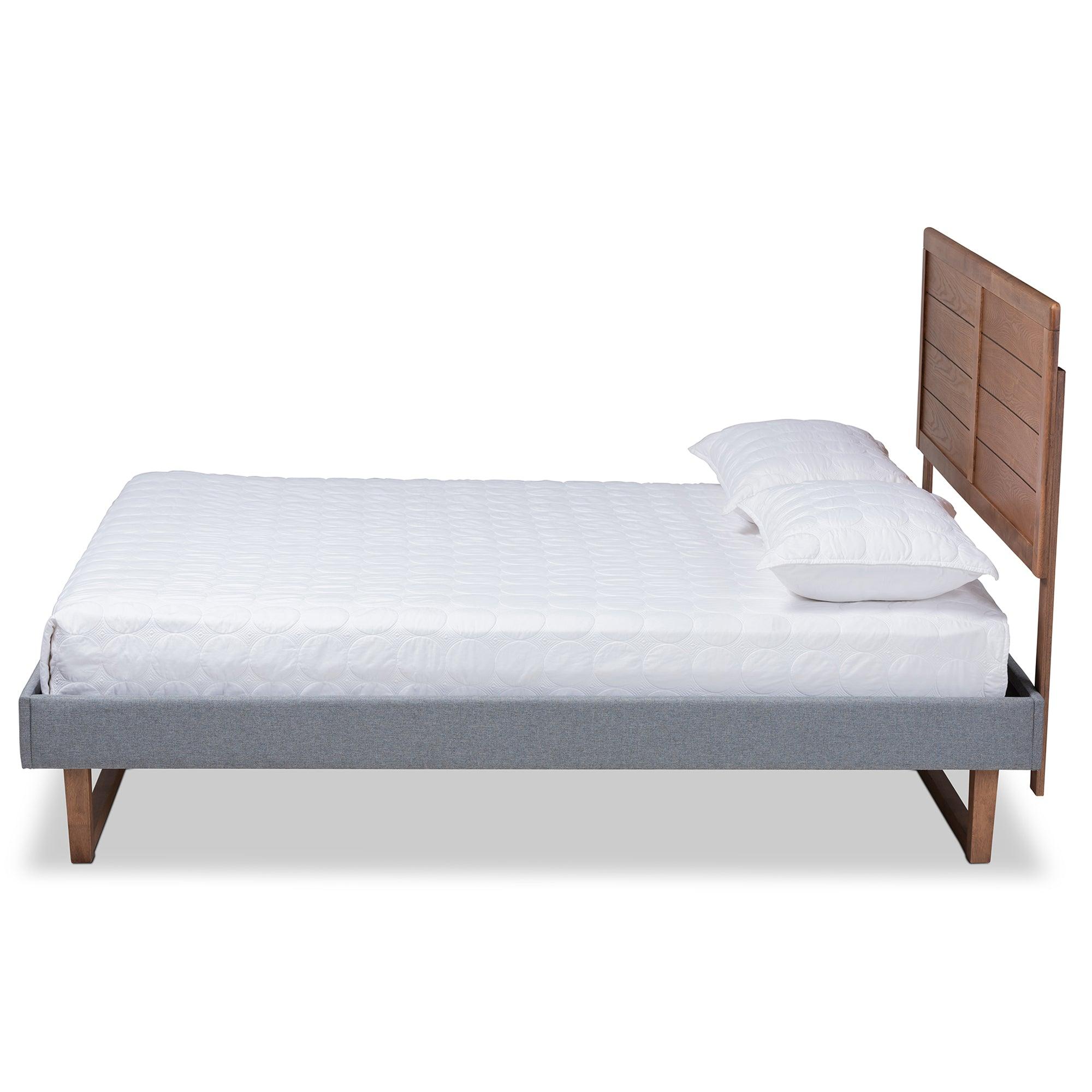 Gabriela Rustic Modern Dark Fabric Upholstered and Ash Finished Wood Platform Bed