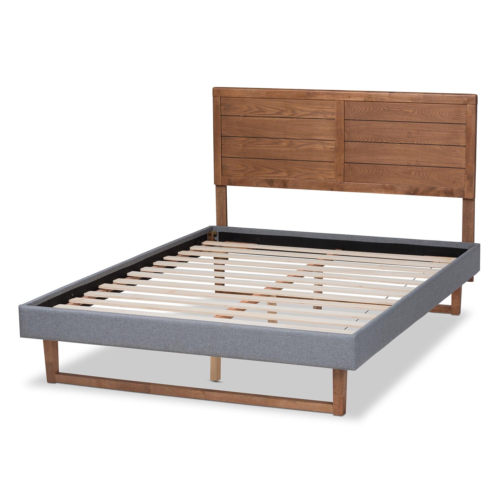 Gabriela Rustic Modern Dark Fabric Upholstered and Ash Finished Wood Platform Bed